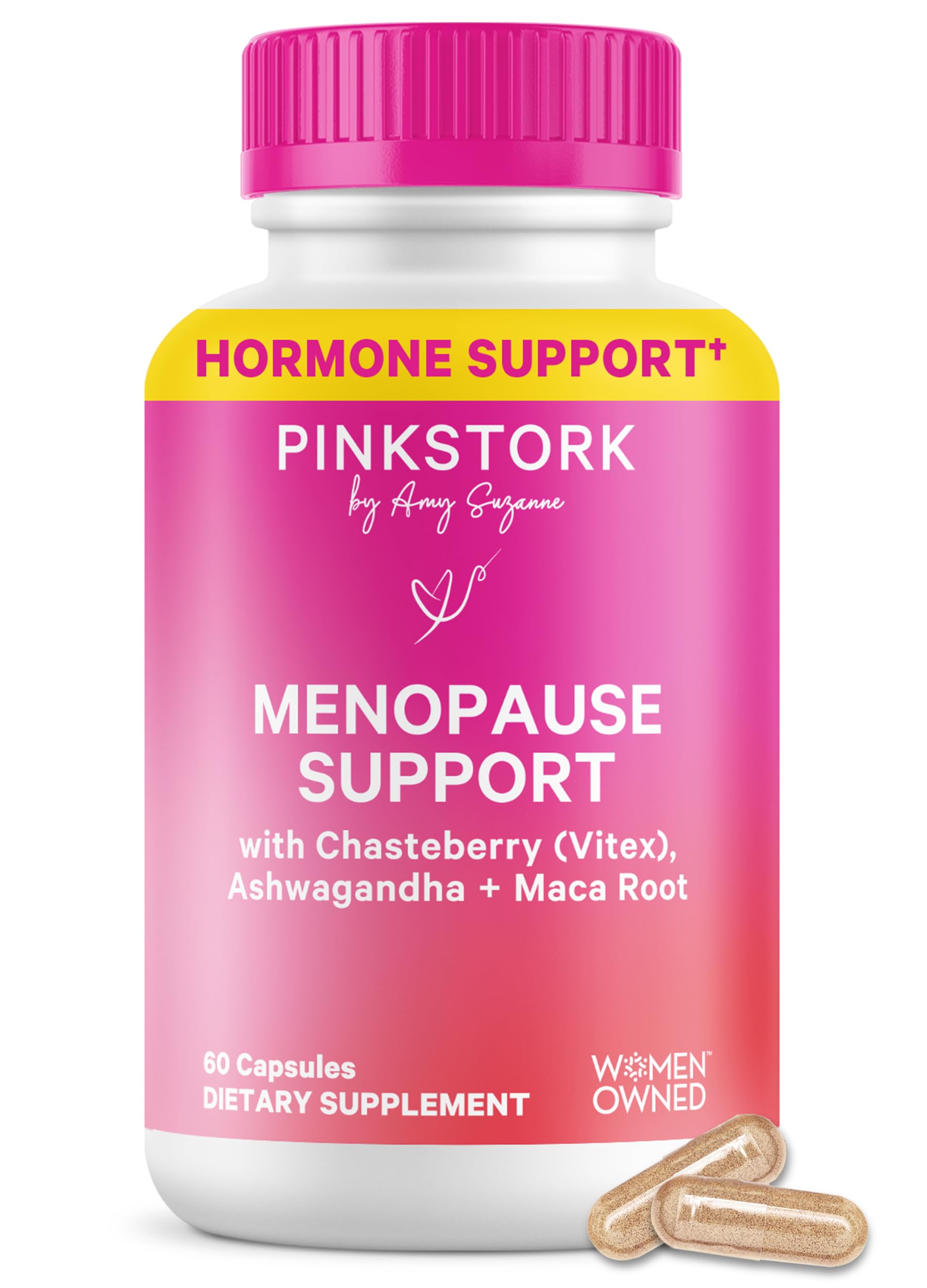 Pink Stork Menopause Support for Women - Hot Flash, Mood, Sleep, Weight, Cortisol & Hormonal Balance - Vegan, Estrogen-Free Perimenopause Relief - Ashwagandha, Maca - 60 Capsules Pink Stork uk supplements