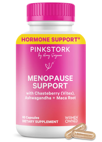 Pink Stork Menopause Support for Women - Hot Flash, Mood, Sleep, Weight, Cortisol & Hormonal Balance - Vegan, Estrogen-Free Perimenopause Relief - Ashwagandha, Maca - 60 Capsules Pink Stork uk supplements