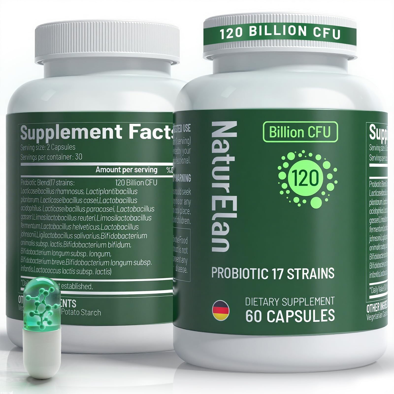 Probiotics for Women & Men - 120 Billion CFU, 17 Powerful Strains for Gut Health, Immunity & Fast Bloating Relief, Third - Party Tested, Non-GMO & Vegan Probiotics Formula for Digestive Health, 60 CT NaturElan uk supplements