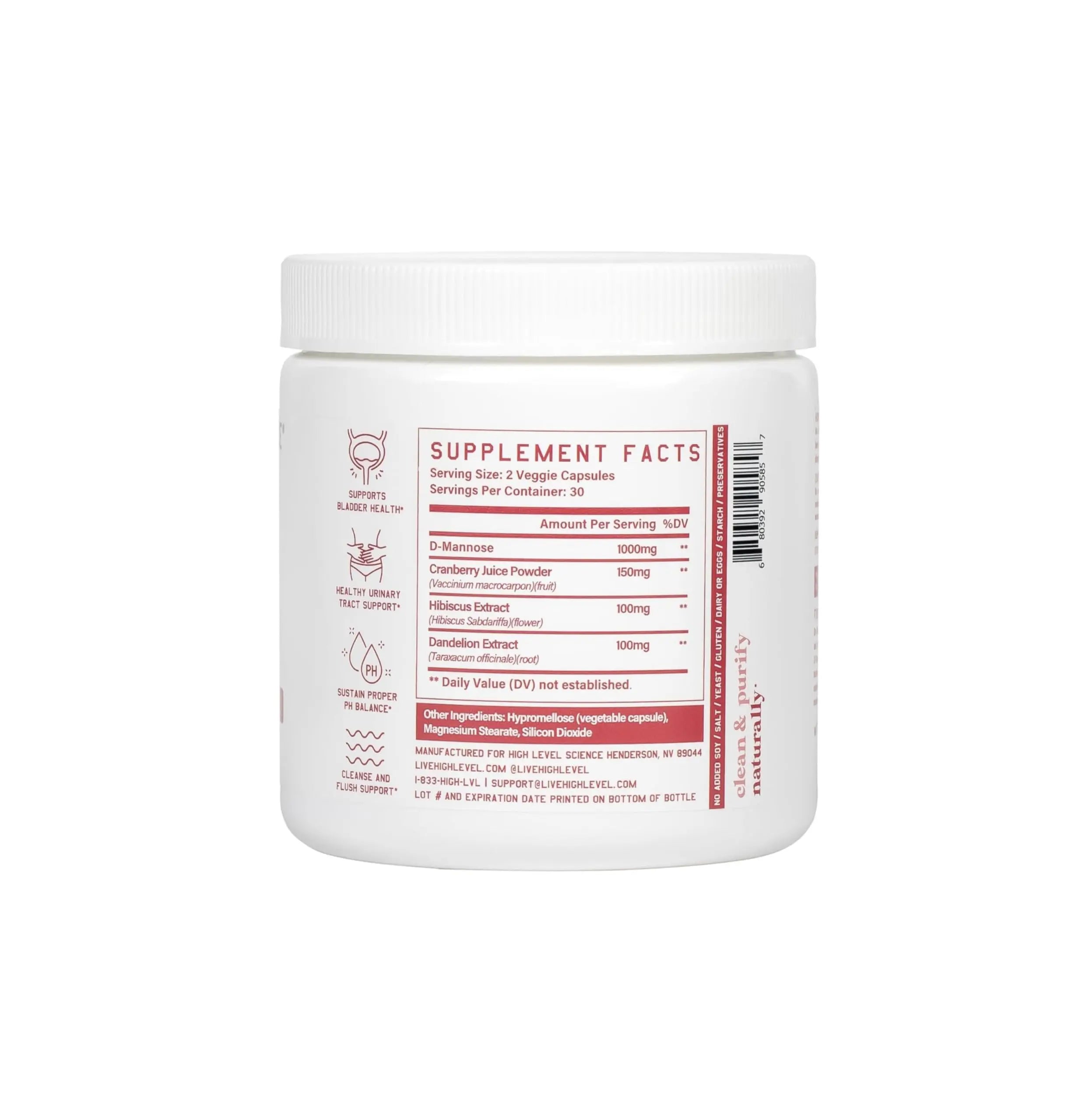 High Level D-Mannose 1000mg, Urinary Tract & Bladder Health Support, D Mannose Supplements for Women, Cranberry, Hibiscus & Dandelion, Utri Cleanse, 60 Capsules, Vegetarian, Gluten Free High Level uk supplements