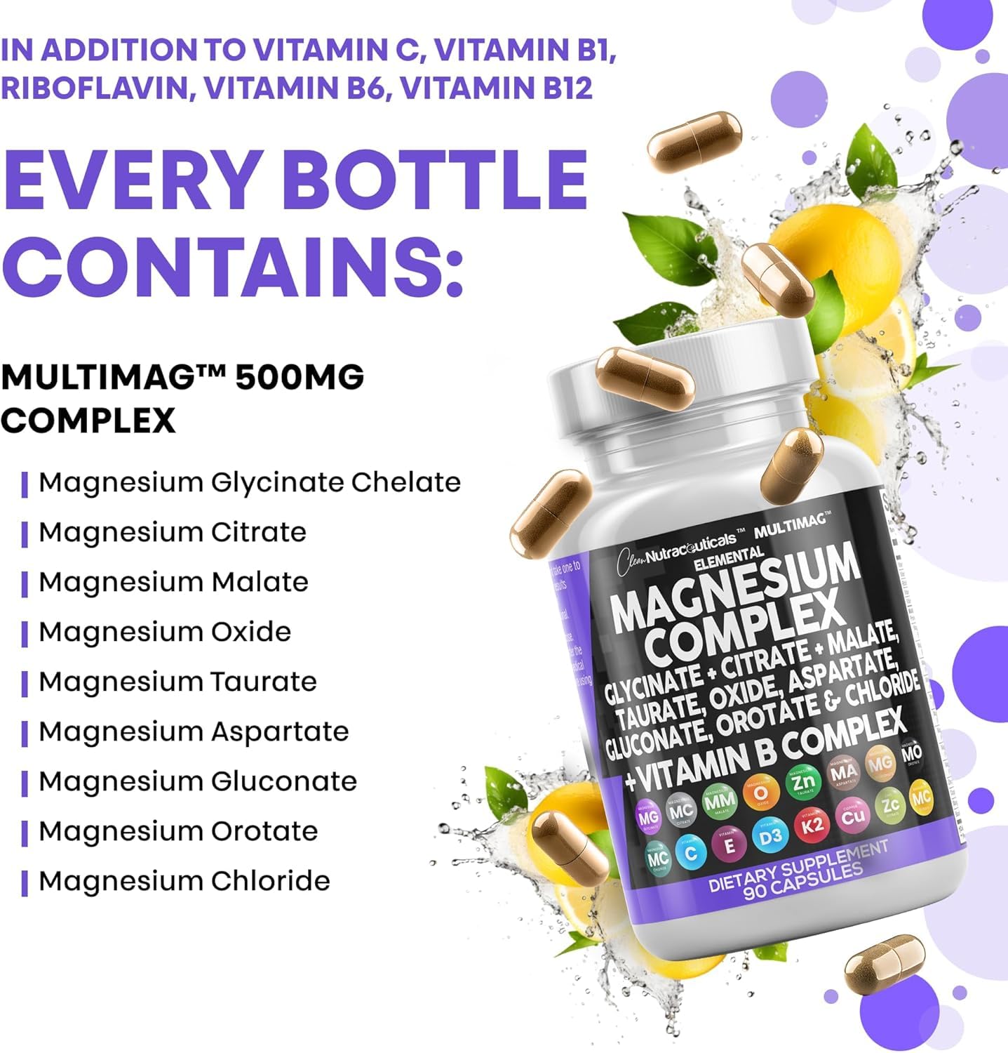 Clean Nutraceuticals Magnesium Complex with Magnesium Glycinate Citrate Malate Oxide Taurate Aspartate Orotate & Mag Chloride, Zinc Copper Manganese (90 Count (Pack of 2)) Clean Nutraceuticals uk supplements