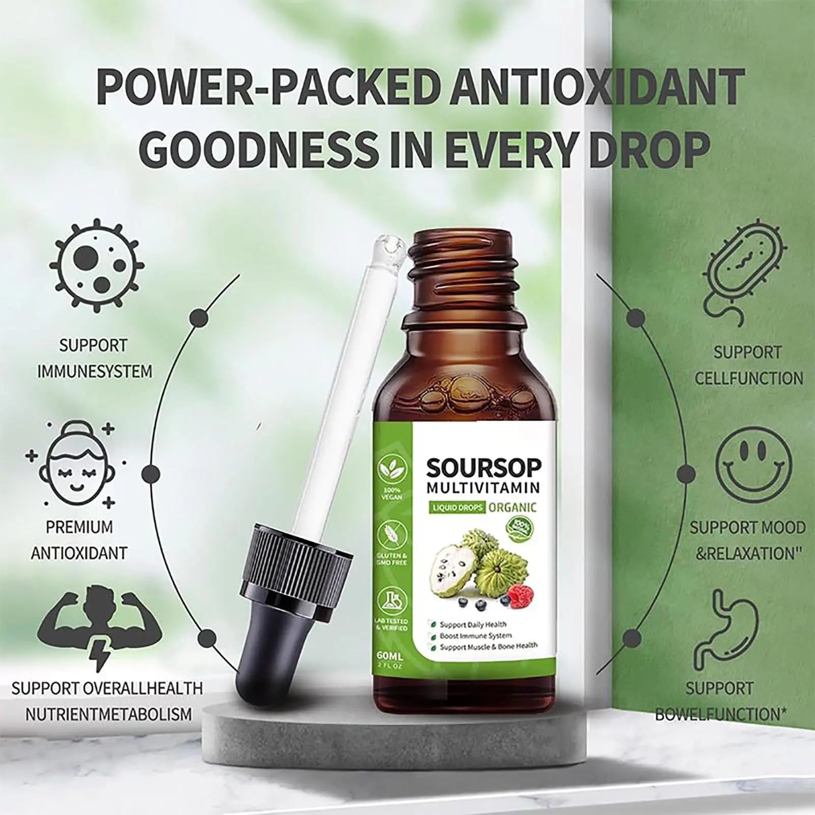 Soursop Bitters Liquid 2 Fl Oz, Soursop Graviola Leaf Extract Liquid Drop, Soursop Multivitamin Liquid Drops Organic for Cell Support, Immune System, Relax bogomo uk supplements