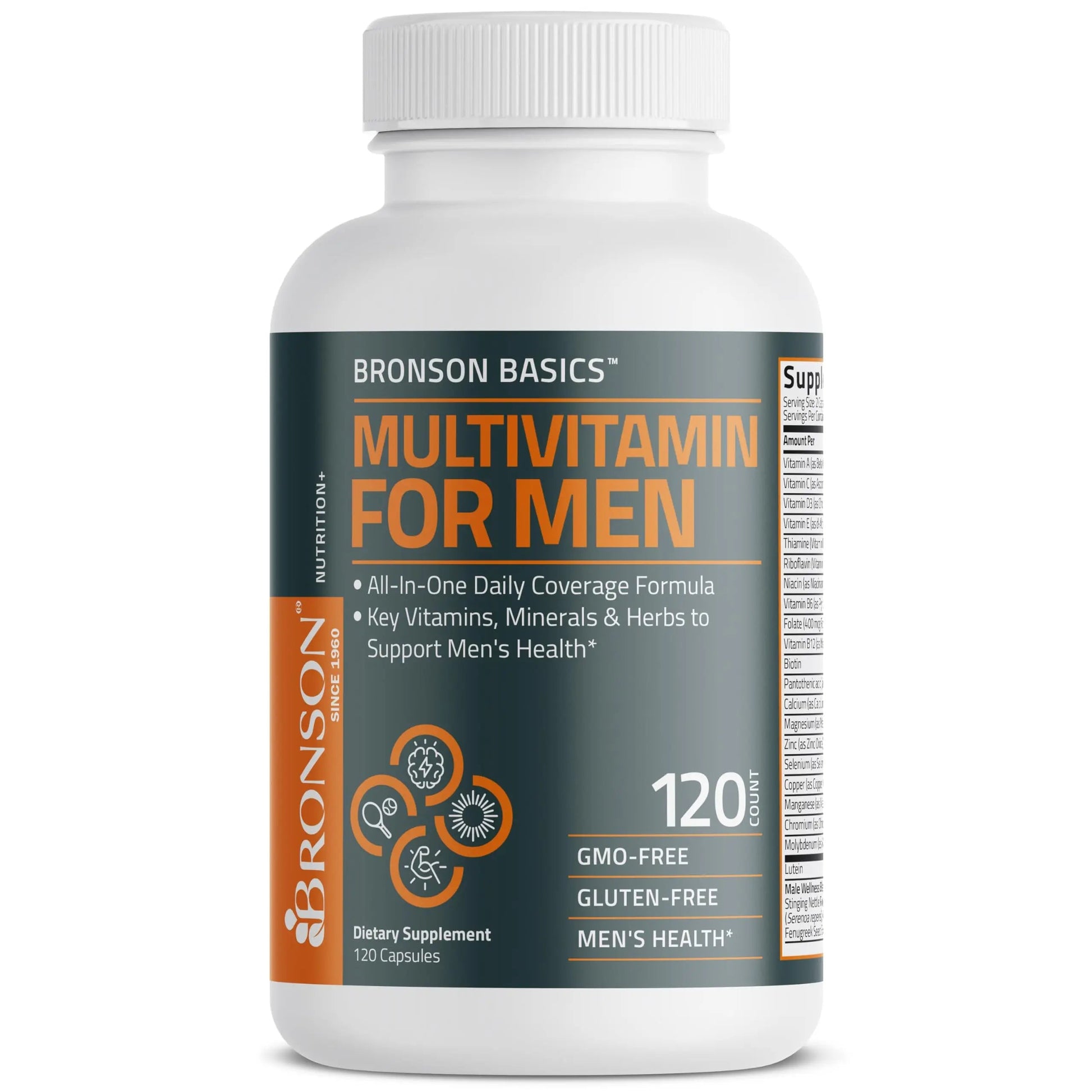 Bronson Multivitamin for Men All-in-One Daily Coverage Formula Key Vitamins, Minerals & Herbs to Support Men's Health, 120 Capsules Bronson uk supplements