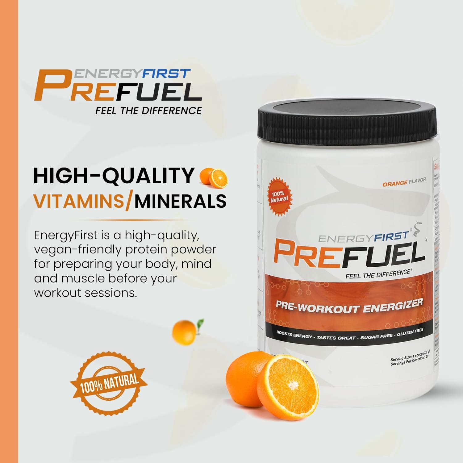 EnergyFirst Prefuel Pre-Workout Powder, Orange Flavor, Boost Energy, Creatine Monohydrate EnergyFirst uk supplements