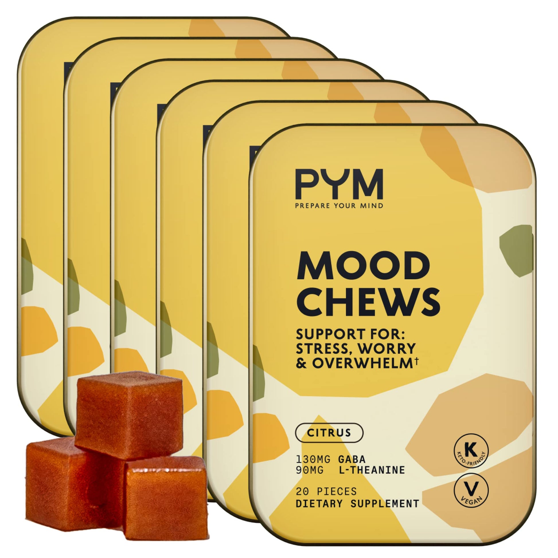 PYM Citrus Mood Chews Support for Stress, Worry & Overwhelm, 120 Count | 130mg GABA, 90mg L-Theanine | Vegan, Non-GMO, Gluten-Free, No Added Sugar | All-Natural Mood Balance Supplement Made in USA PYM Health uk supplements