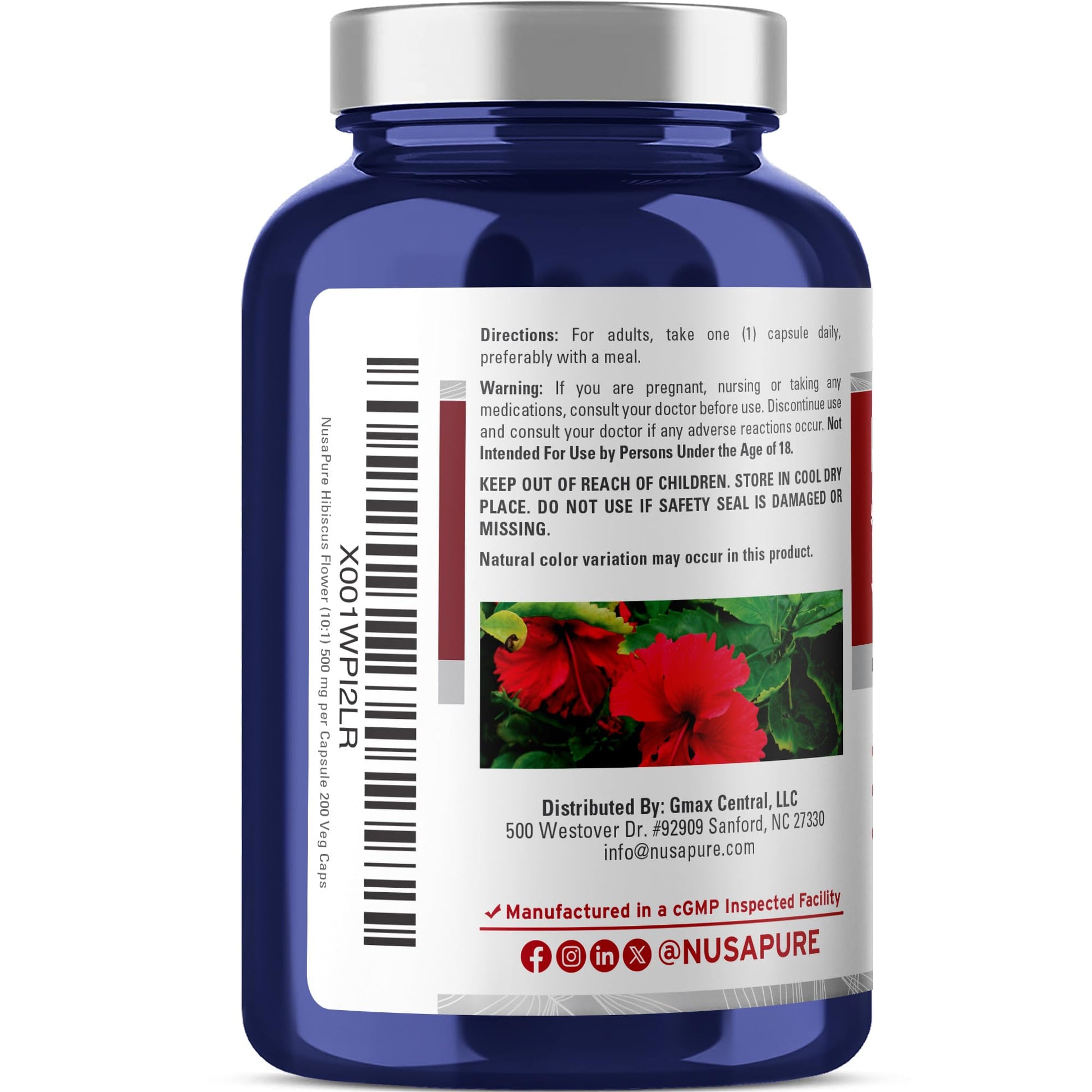 NusaPure Hibiscus Flower 10:1 Extract, 500 mg Equivalent to 5000mg 200 Vegetarian Caps (Non-GMO, Vegan) NusaPure uk supplements