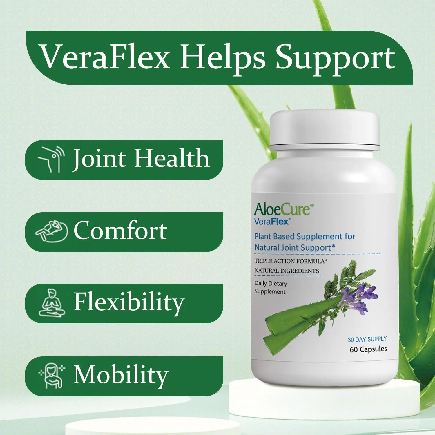 AloeCure VeraFlex Natural Joint Health, 60 Capsules, Clinically Tested Natural Plant-Based Formula to Support Comfort, Mobility and Flexibility - Featuring Organic Aloe Vera, 3-Pack AloeCure uk supplements