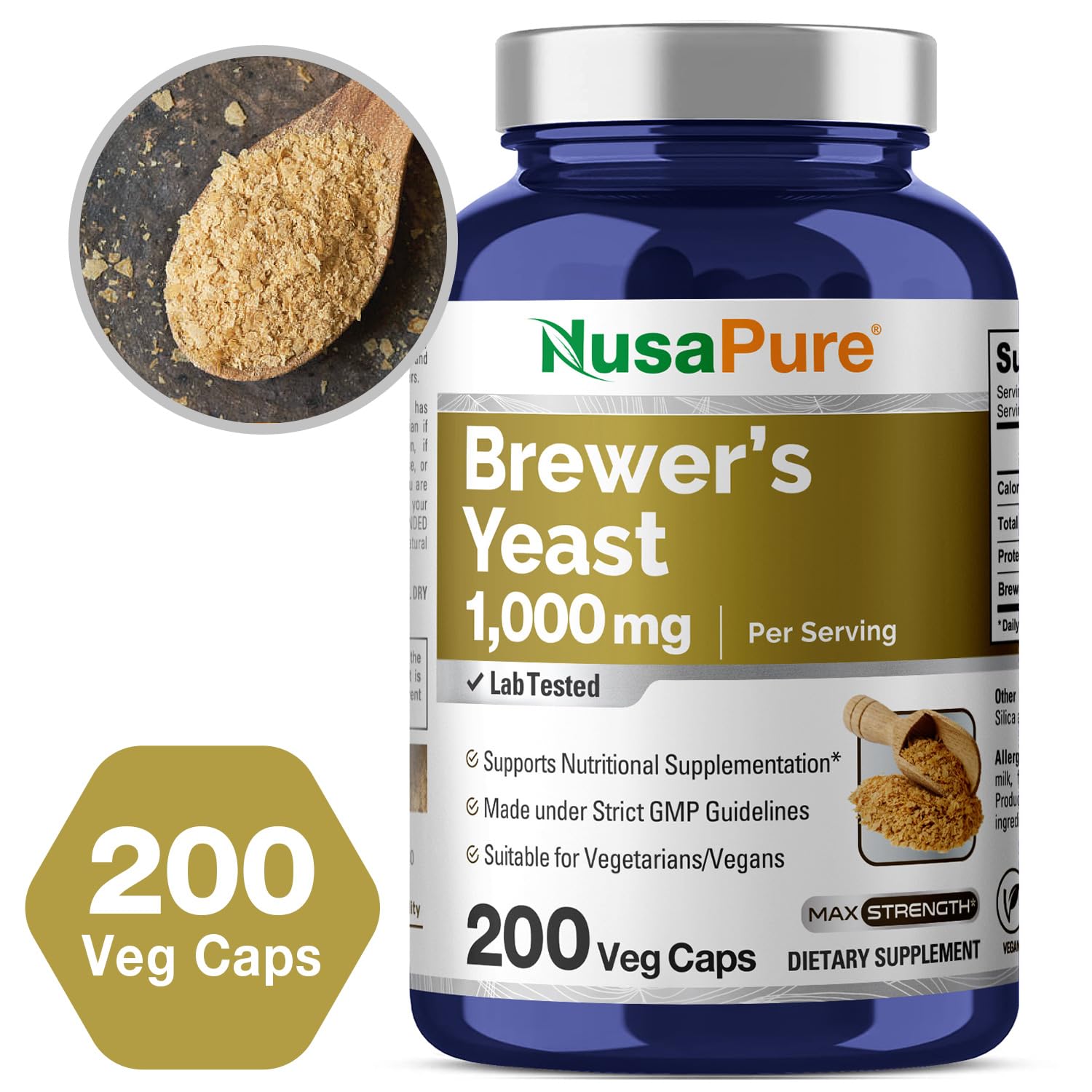 NusaPure Brewer’s Yeast - Suitable for Vegetarian/Vegan, Non - GMO - 1000mg 200 Capsules NusaPure uk supplements