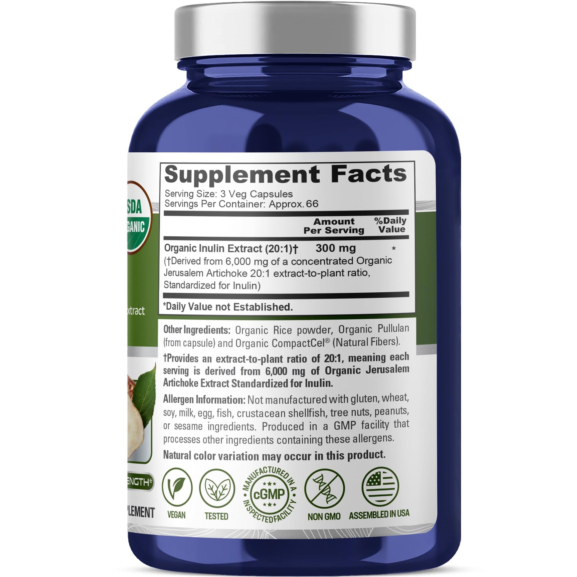 NusaPure Inulin Powder 20:1 Extract, 300 mg Equivalent to 6,000mg | 200 Veg Capsules |USDA Organic Suitable for Vegetarians, Vegan, Non-GMO Supplement NusaPure uk supplements