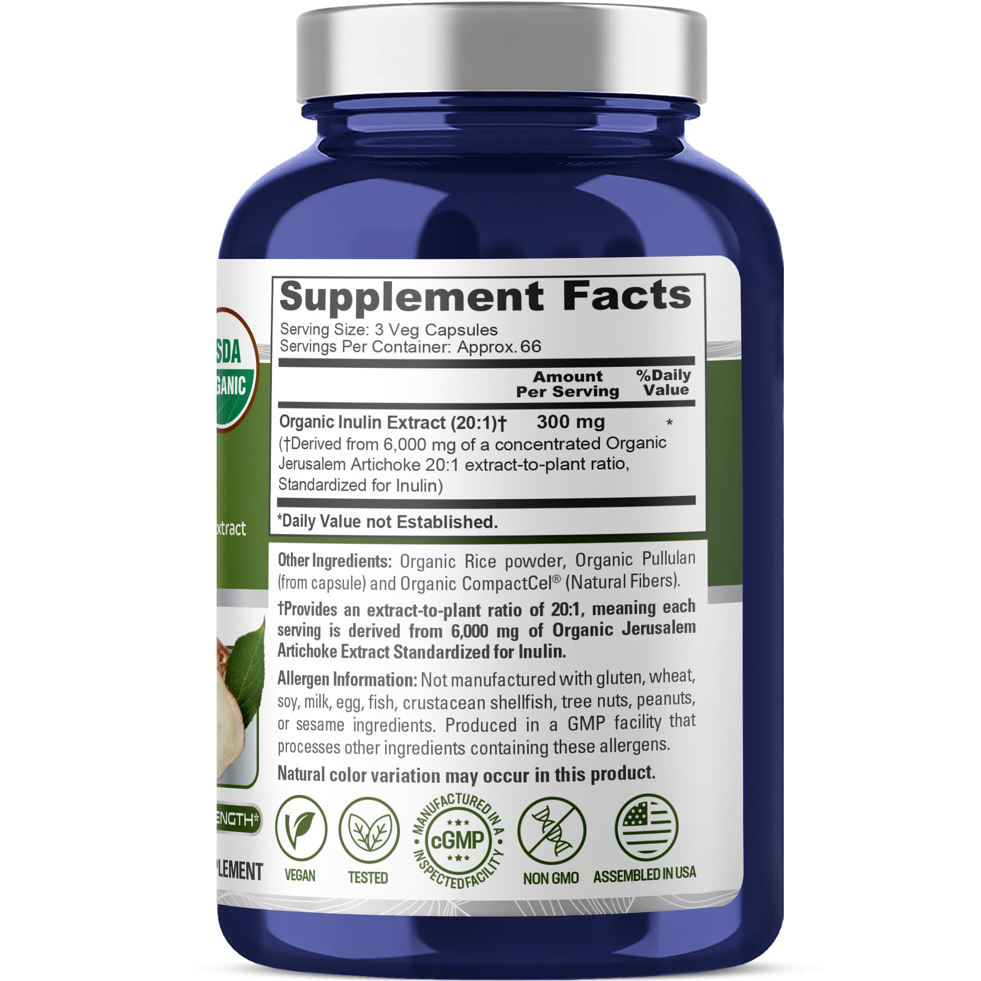 NusaPure Inulin Powder 20:1 Extract, 300 mg Equivalent to 6,000mg | 200 Veg Capsules |USDA Organic Suitable for Vegetarians, Vegan, Non-GMO Supplement NusaPure uk supplements