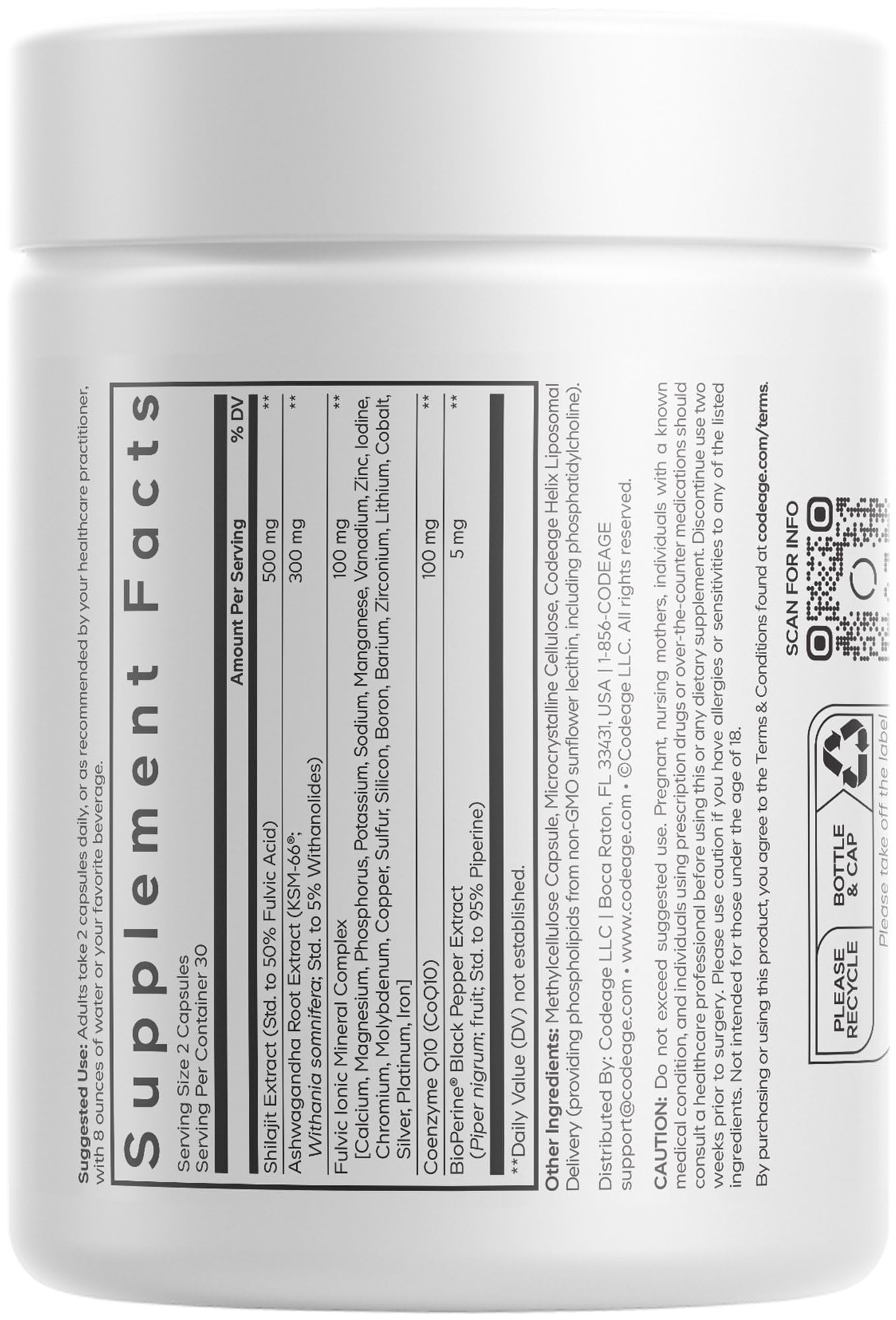Codeage Liposomal Himalayan Shilajit+ Supplement - 500 mg Shilajit, KSM-66 Ashwagandha, CoQ10, Fulvic Ionic Minerals, Calcium, Magnesium, BioPerine - Liposomal Delivery - Non-GMO - 60 Capsules Codeage uk supplements