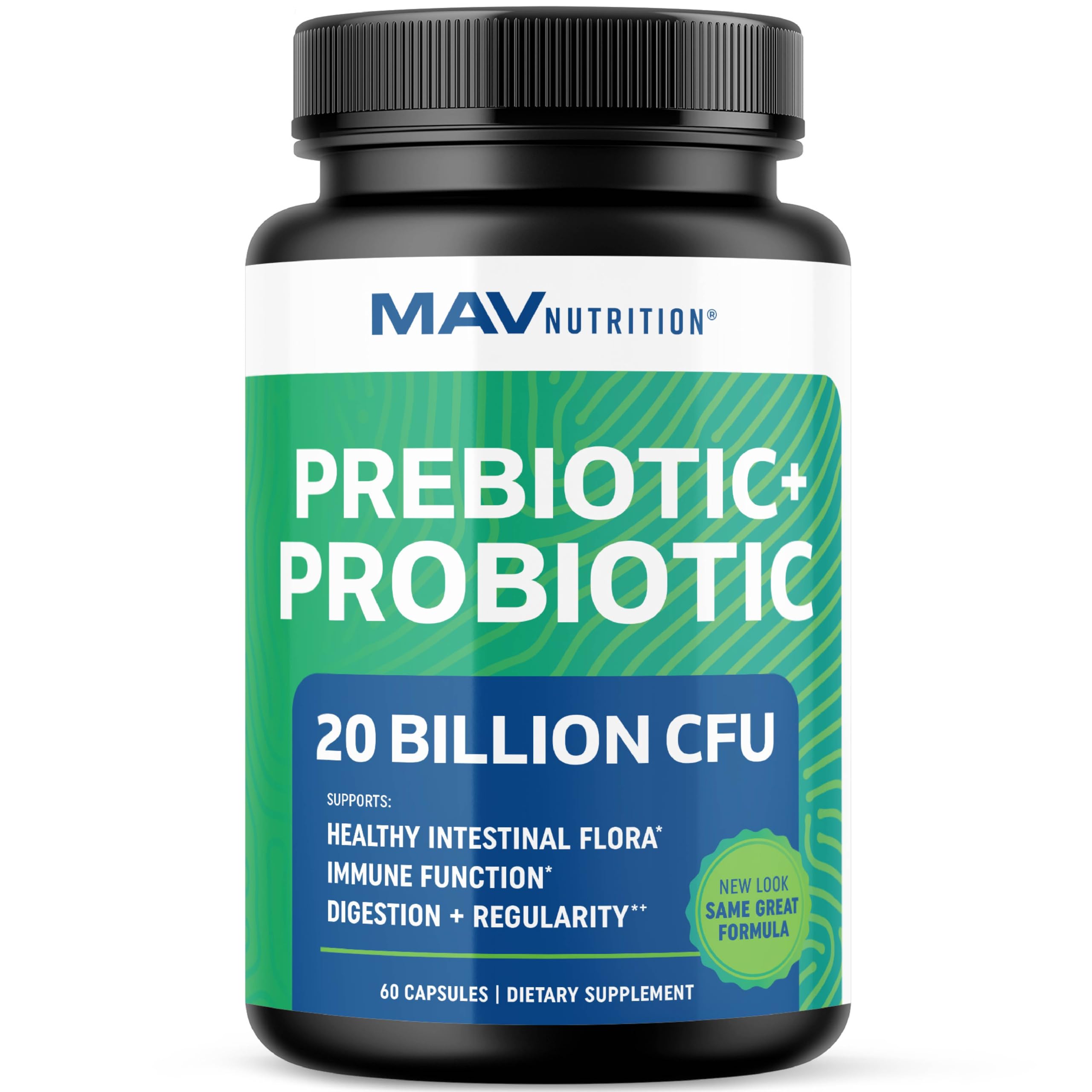 Prebiotics and Probiotics for Women & Men | Pre and Probiotics for Gut Health & Bloating Relief | Synbiotic with 20 Billion CFU Lactobacillus & Bifidobacterium | Shelf-Stable | Vegetarian | 60 Ct. MAV NUTRITION uk supplements