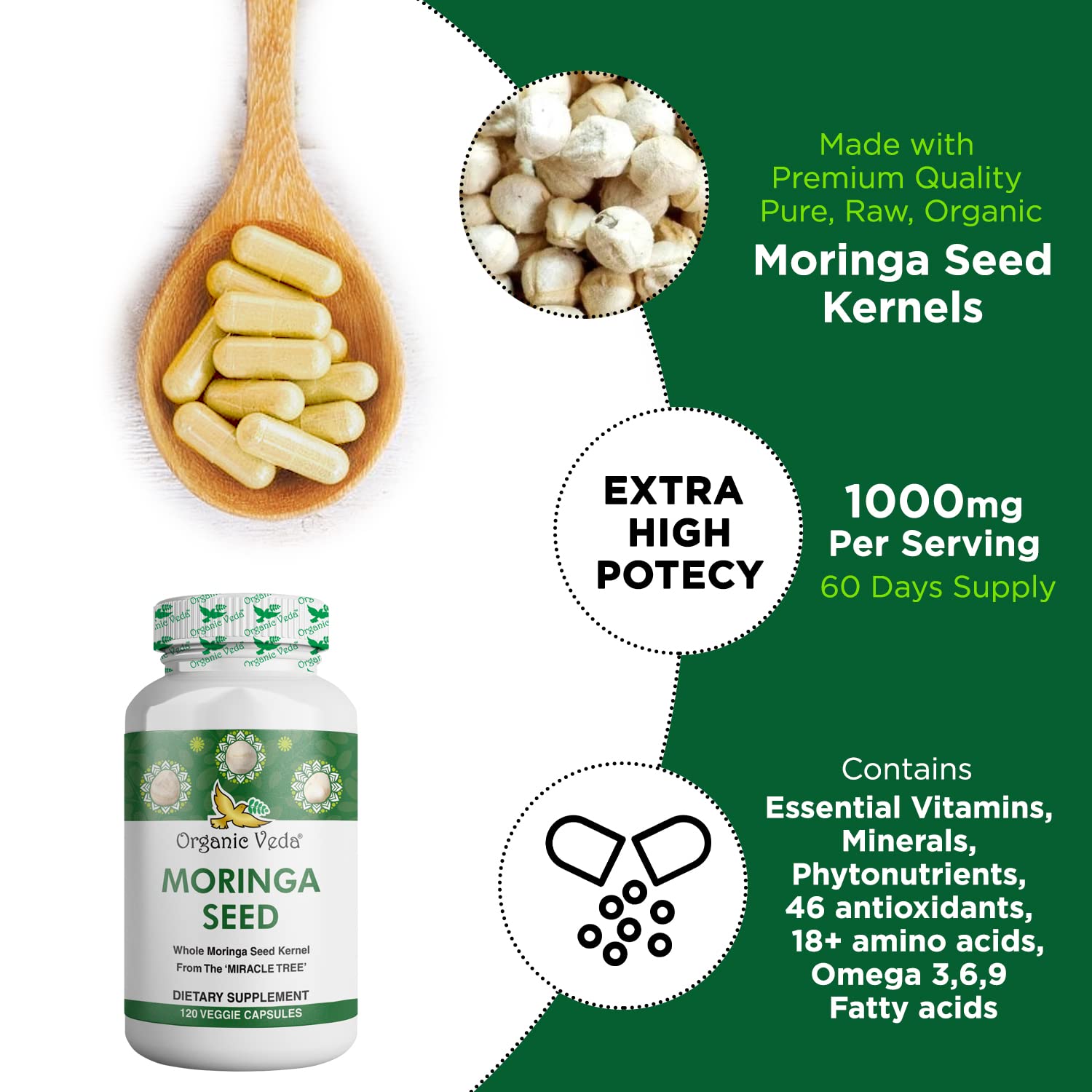 Organic Veda Moringa Seed Capsules - Pure Organic Moringa Capsules Seed Powder Organic Veda uk supplements