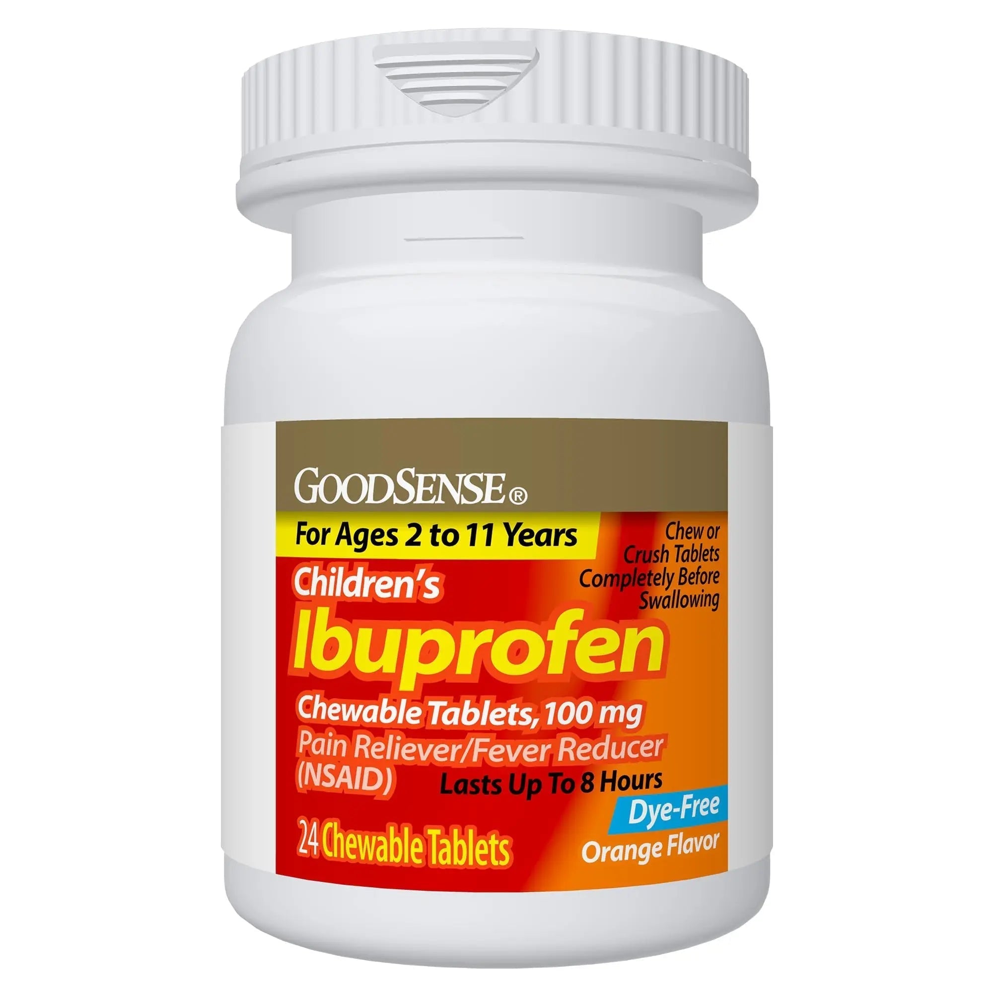 Childrens Ibuprofen Chewable Tablets, 100 mg, Orange Flavor, Pain Reliever and Fever Reducer, 24 Count GoodSense uk supplements