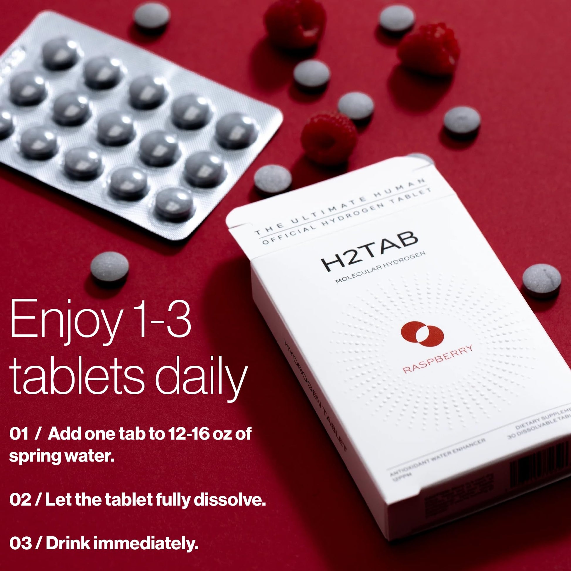 Molecular H2TAB Hydrogen Water Tablets with Magnesium -12 PPM Hydrogen Tablets for Drinking Water -Rich in Antioxidants, Supports Cellular Health, Recovery & Cognitive Function (30 Counts, Raspberry) H2TAB uk supplements