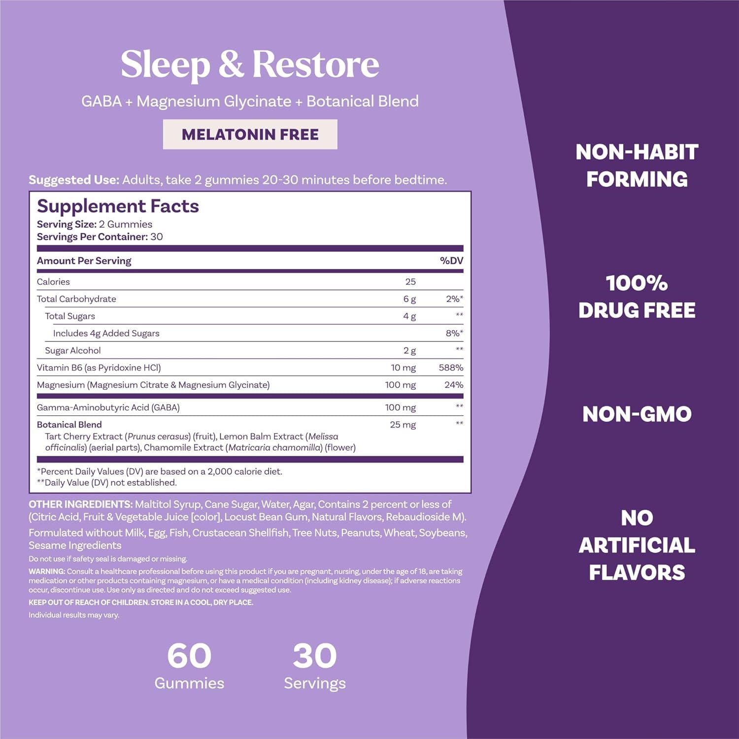 Natrol Sleep & Restore Magnesium Glycinate Blend Gummies, Magnesium for Sleep Aids for Adults, Melatonin-Free, Cherry Flavored, 30 Day Supply, 60 Gummies (Pack of 2) Natrol uk supplements