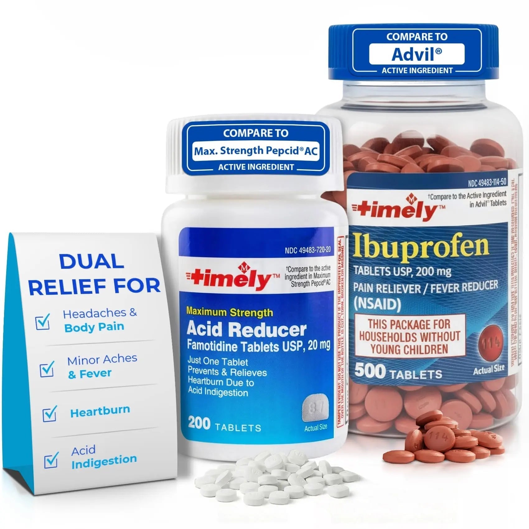 TIME-Cap Labs Ibuprofen 200mg (500 Tablets) & Famotidine 20mg Acid Reducer (200 Tablets) Bundle - Fever, Pain Reliever Pills for Headaches & Heartburn Relief Medicine for Acid Reflux & Indigestion TIME-CAP LABS, INC. uk supplements