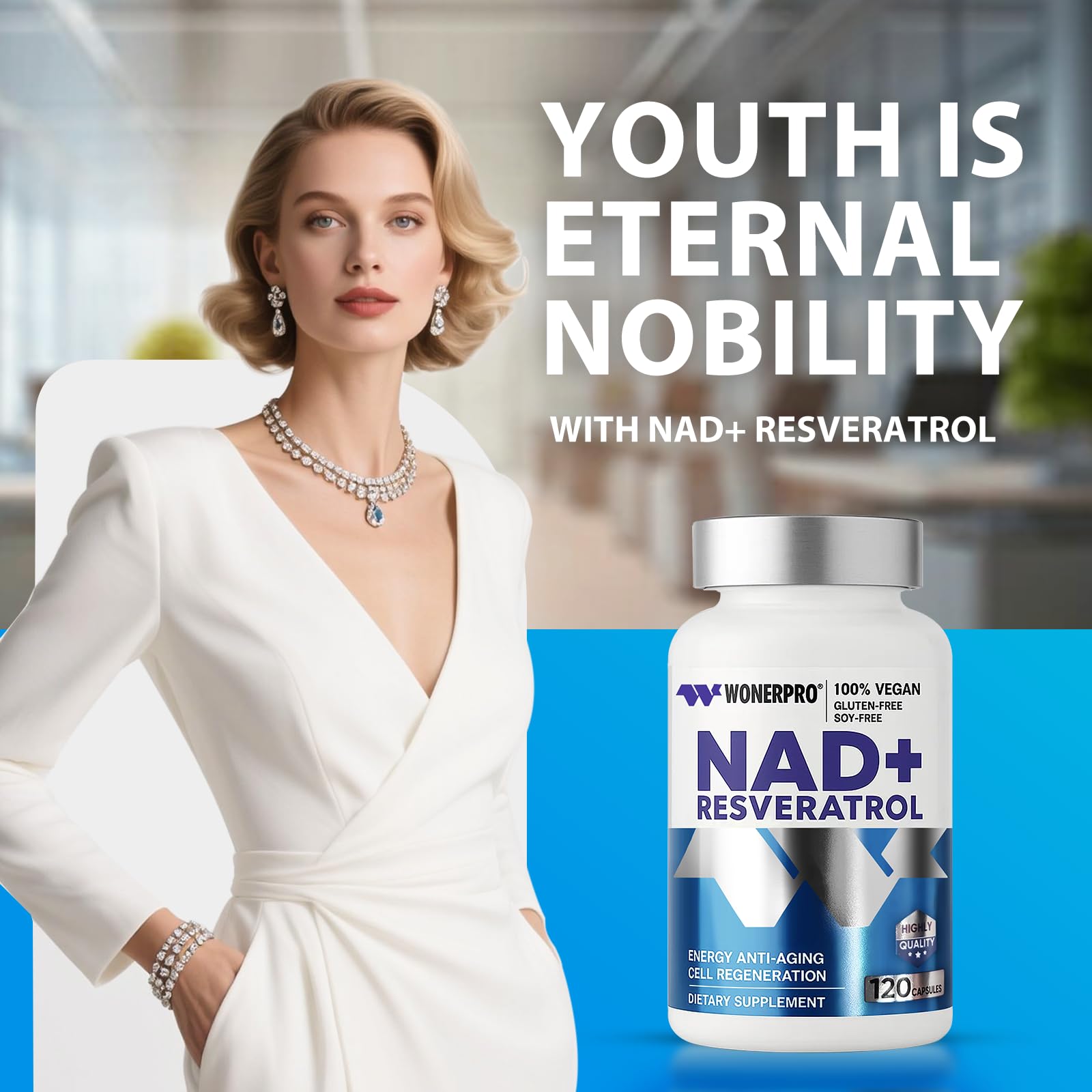 NAD+ Supplement 1500mg Pure Organic, NAD+ Resveratrol & Vitamin B3 for Women & Men, Energy Boost & Anti-Aging Support, 120 Vegan Capsules (Gluten-Free, Soy-Free)-11.4 WONERPRO uk supplements