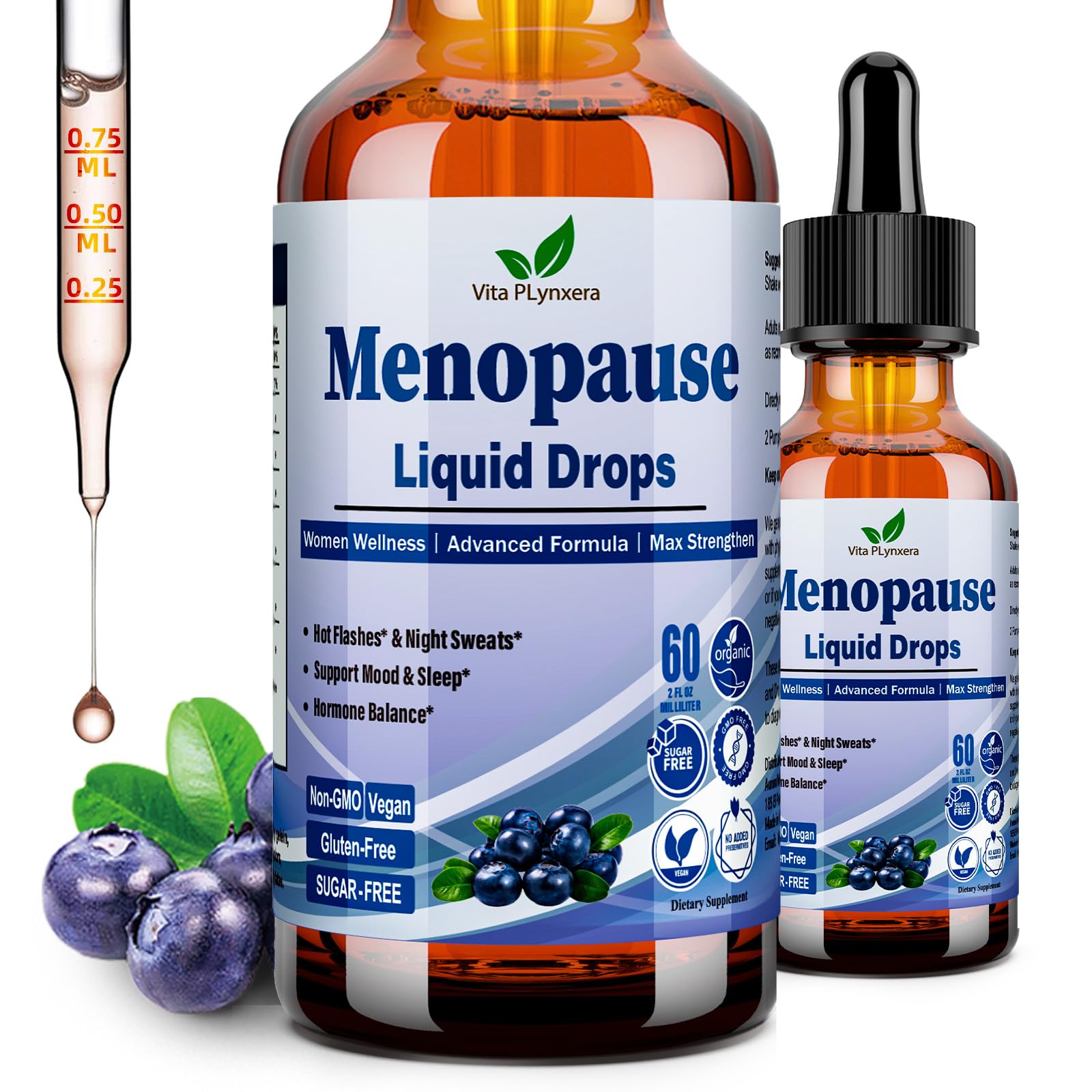 Menopause Supplements Liquid Drops, 8-in-1 Menopause Vitamin w. Black Cohosh, Ashwagandha, D3 B6 Multivitamin for Hot Flash, Night Sweats, Hormone Balance & Mood Support for Women Over 40 Vita PLynxera uk supplements