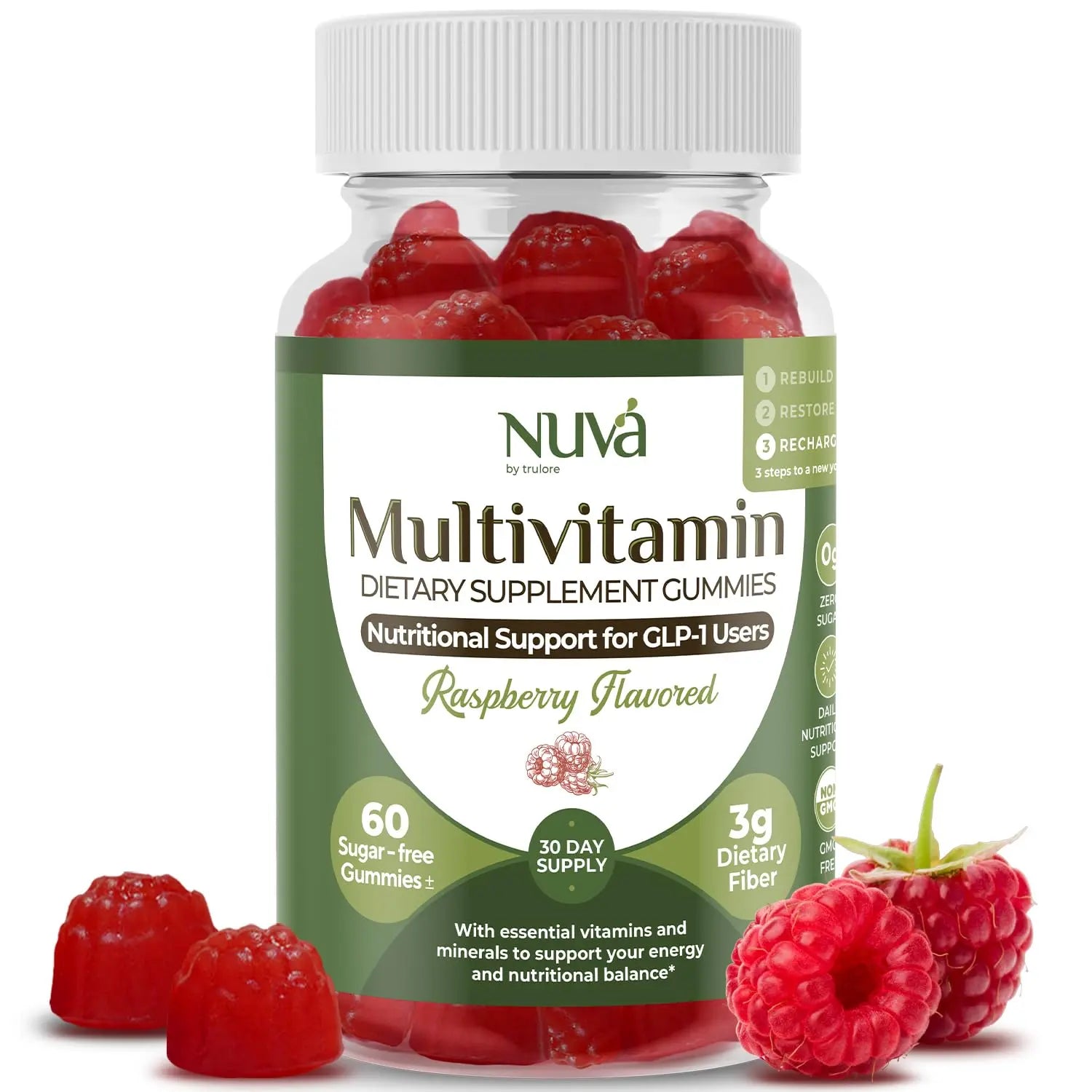 NuVa GLP-1 Support Multivitamin Gummies for Men & Women: Raspberry, Sugar-Free, 3g Fiber for Digestion & Gut Health NuVa uk supplements