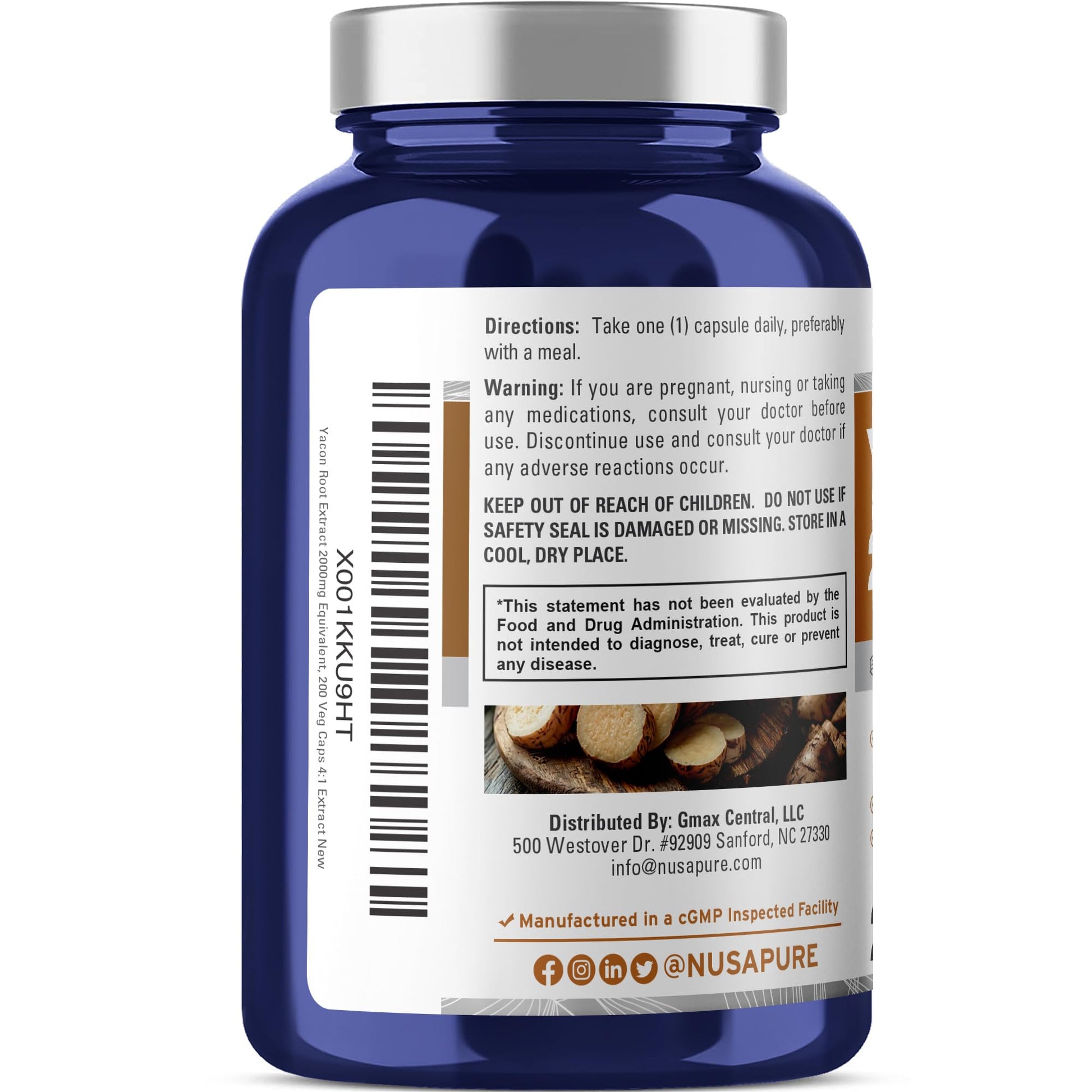 NusaPure Yacon Root Extract 2000mg 200 Vegetarian Capsules (Extract 4:1, Non-GMO, Vegan) NusaPure uk supplements