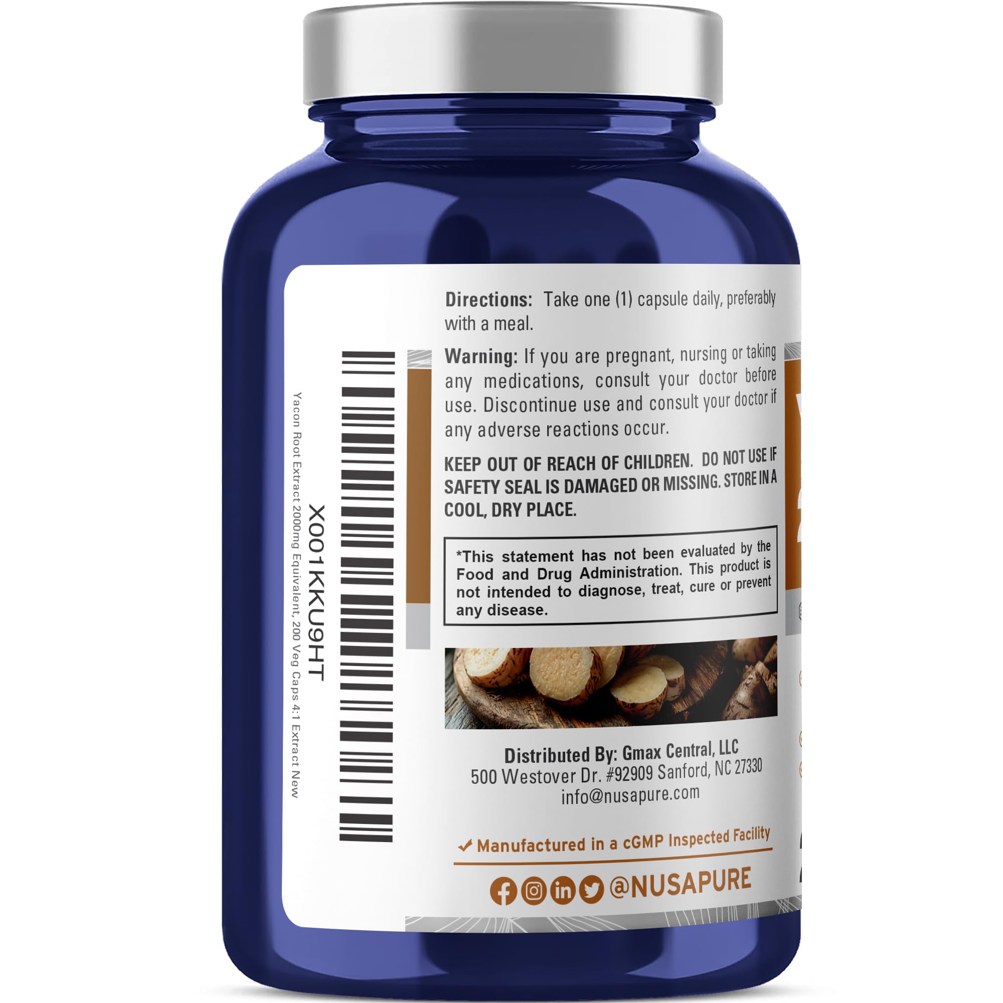 NusaPure Yacon Root Extract 2000mg 200 Vegetarian Capsules (Extract 4:1, Non-GMO, Vegan) NusaPure uk supplements