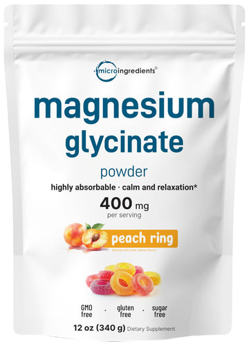 Magnesium Powder, 12oz (56 Servings) | Magnesium Glycinate Powder | Sweet Peach Ring Flavored | Sleep, Muscle, Heart & Nerve Health Support | Easily Absorbed | Non-GMO, Vegan, Sugar Free Micro Ingredients uk supplements