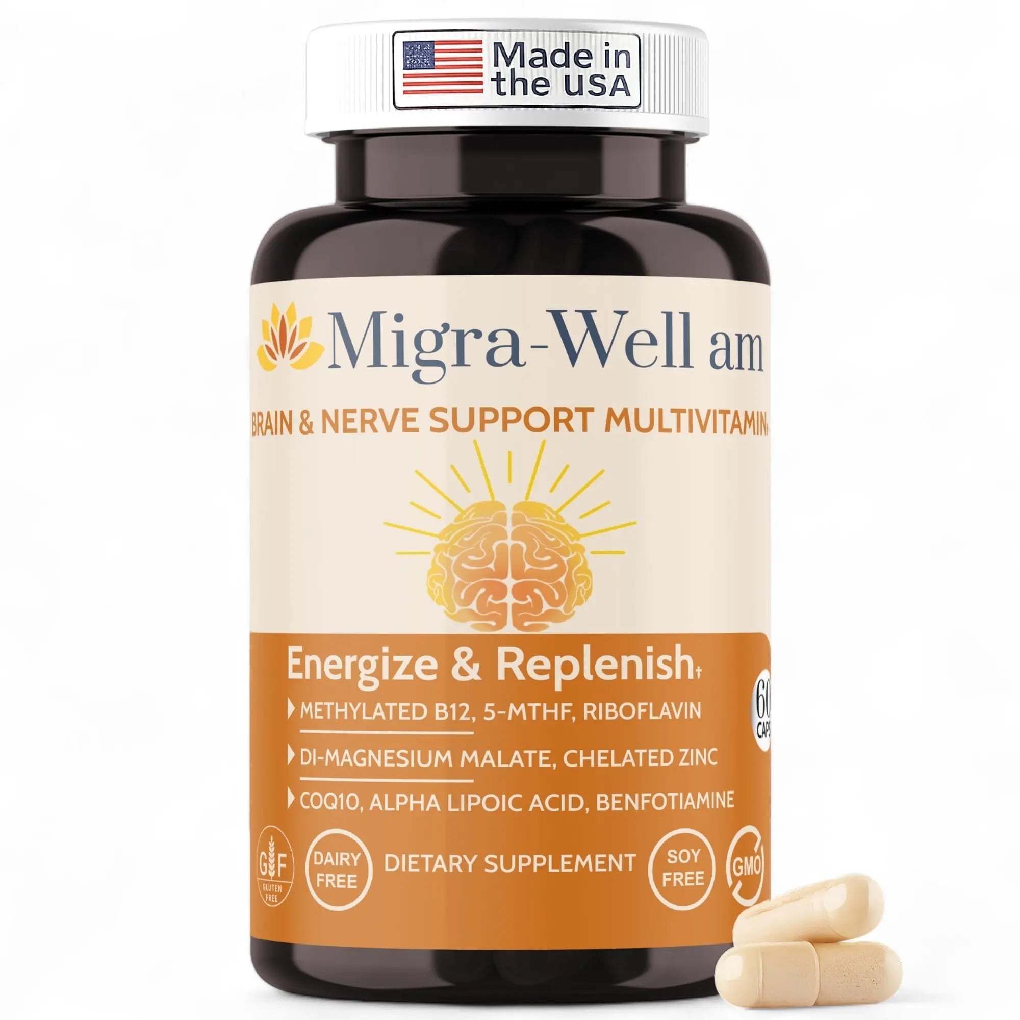 Wellkasa Migra-Well AM: Energizing Daily Methylated Multivitamin with Bioavailable Minerals & Antioxidants Supporting Brain Wellkasa uk supplements