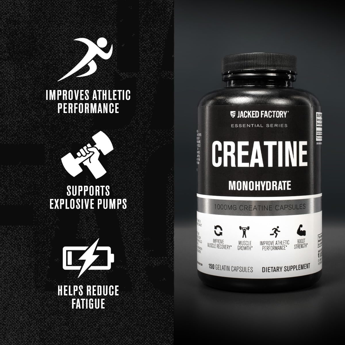Jacked Factory Creatine Monohydrate Capsules - Creatine Pills for Muscle Growth, Increased Strength, Enhanced Energy Output and Improved Athletic Performance - 150 Capsules Jacked Factory uk supplements