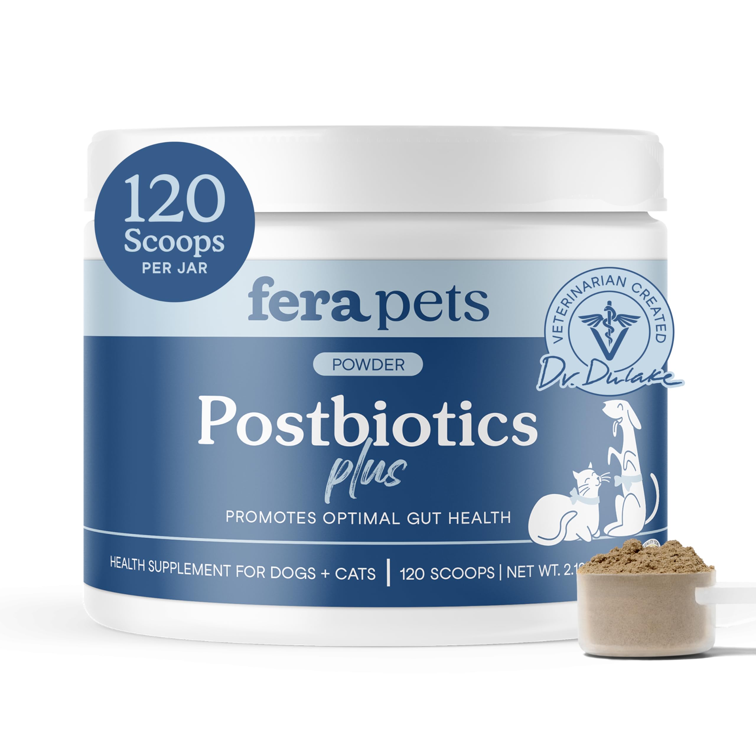 Fera Pets Postbiotics Plus Prebiotics for Dogs & Cats - with Slippery Elm - Promotes Optimal Digestive Health & Inflammatory Response - Enhances Immunity - 120 Scoops Fera Pets uk supplements