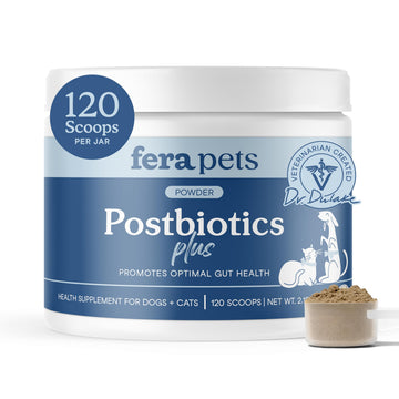 Fera Pets Postbiotics Plus Prebiotics for Dogs & Cats - with Slippery Elm - Promotes Optimal Digestive Health & Inflammatory Response - Enhances Immunity - 120 Scoops Fera Pets uk supplements