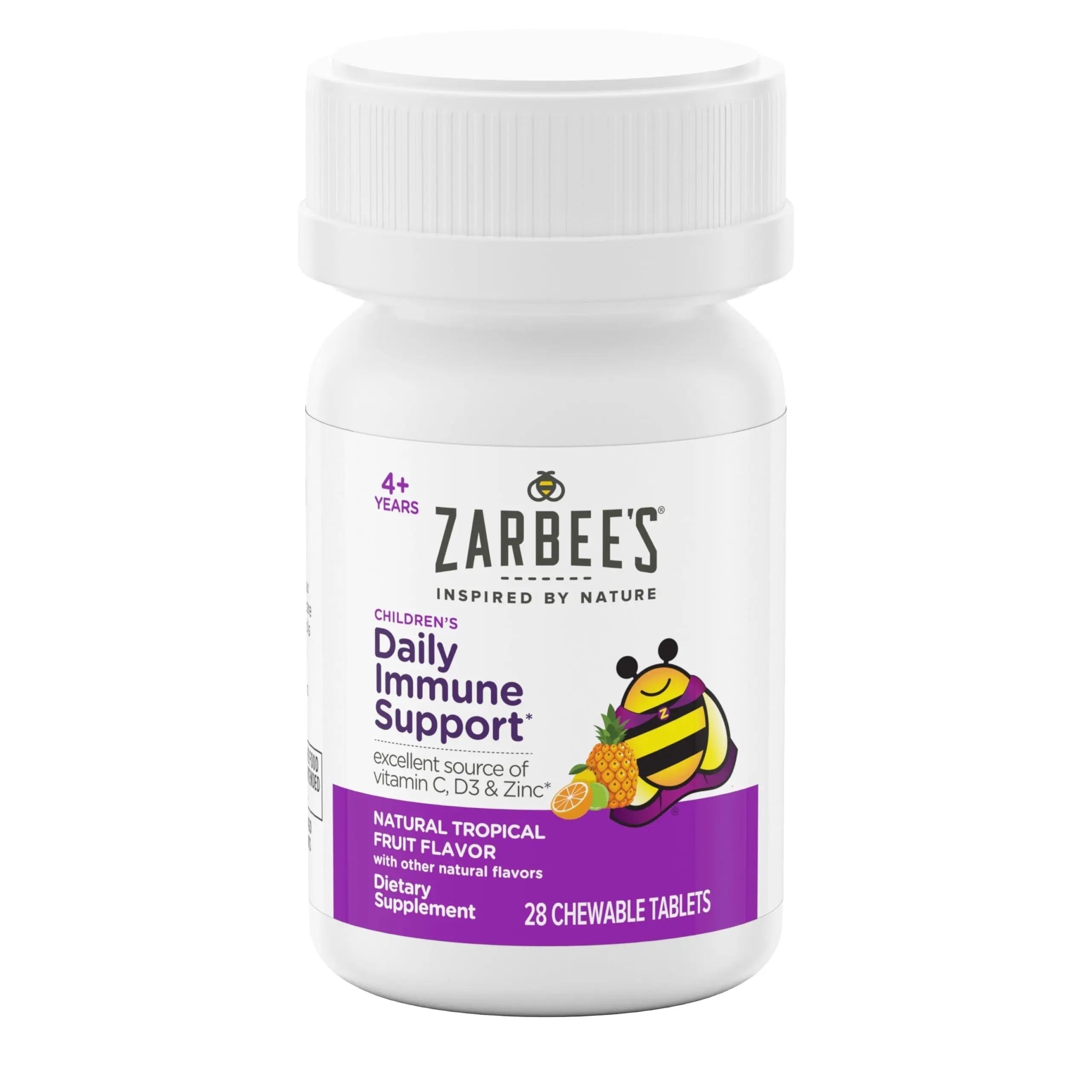 Zarbee's Kids Immune Support, Vitamin C, D & Zinc Daily Immunity Vitamins for Children 4+ Years, Natural Tropical Fruit Flavor, 28 Chewable Tablets Zarbee's uk supplements