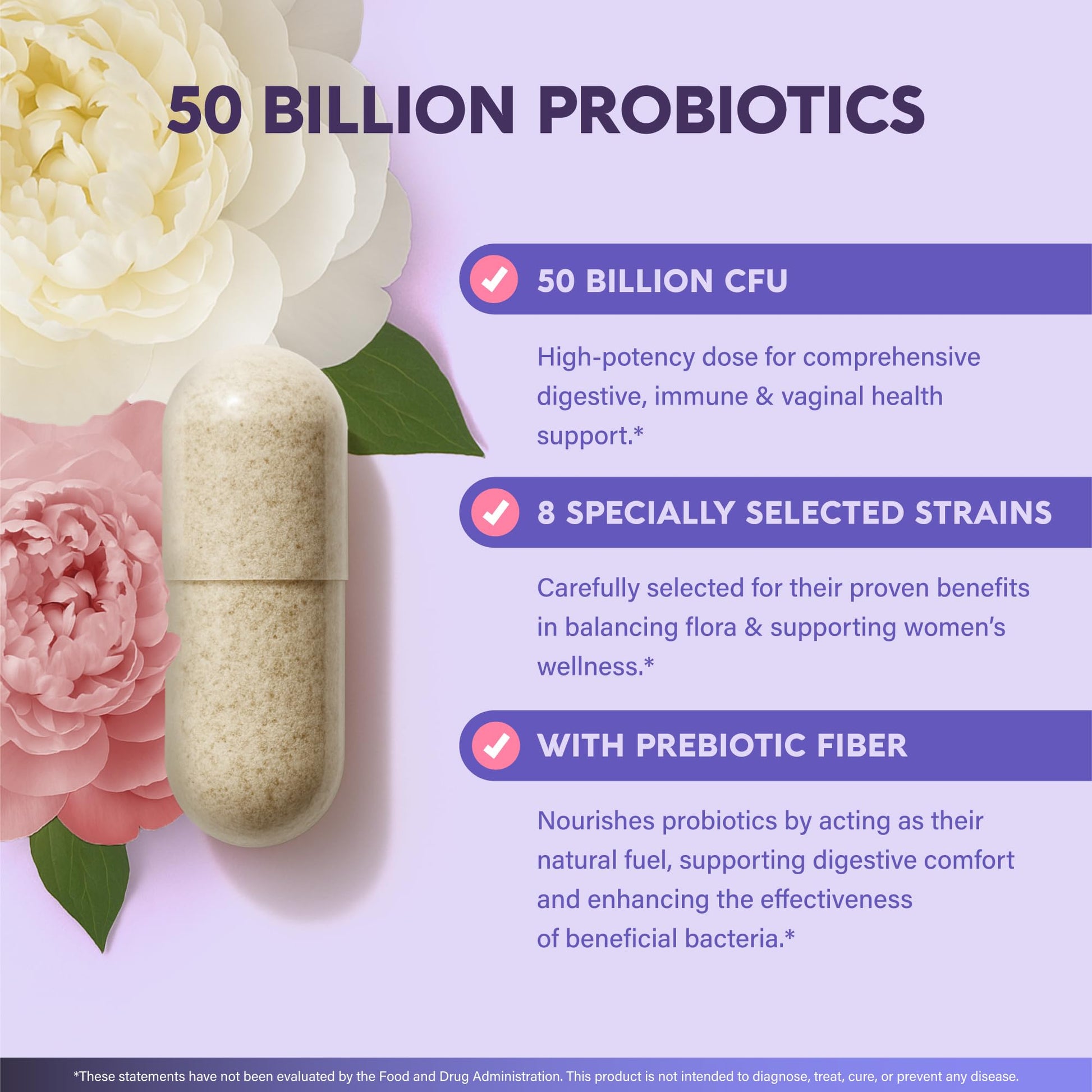 Probiotics for Women 50 Billion CFU - Vaginal Probiotics Clinically Proven for Yeast & pH Balance - Digestion & Bloating Relief - 8 Strains + Prebiotics - Delay Release - Made in USA, 30 Capsules NUTRAHARMONY uk supplements