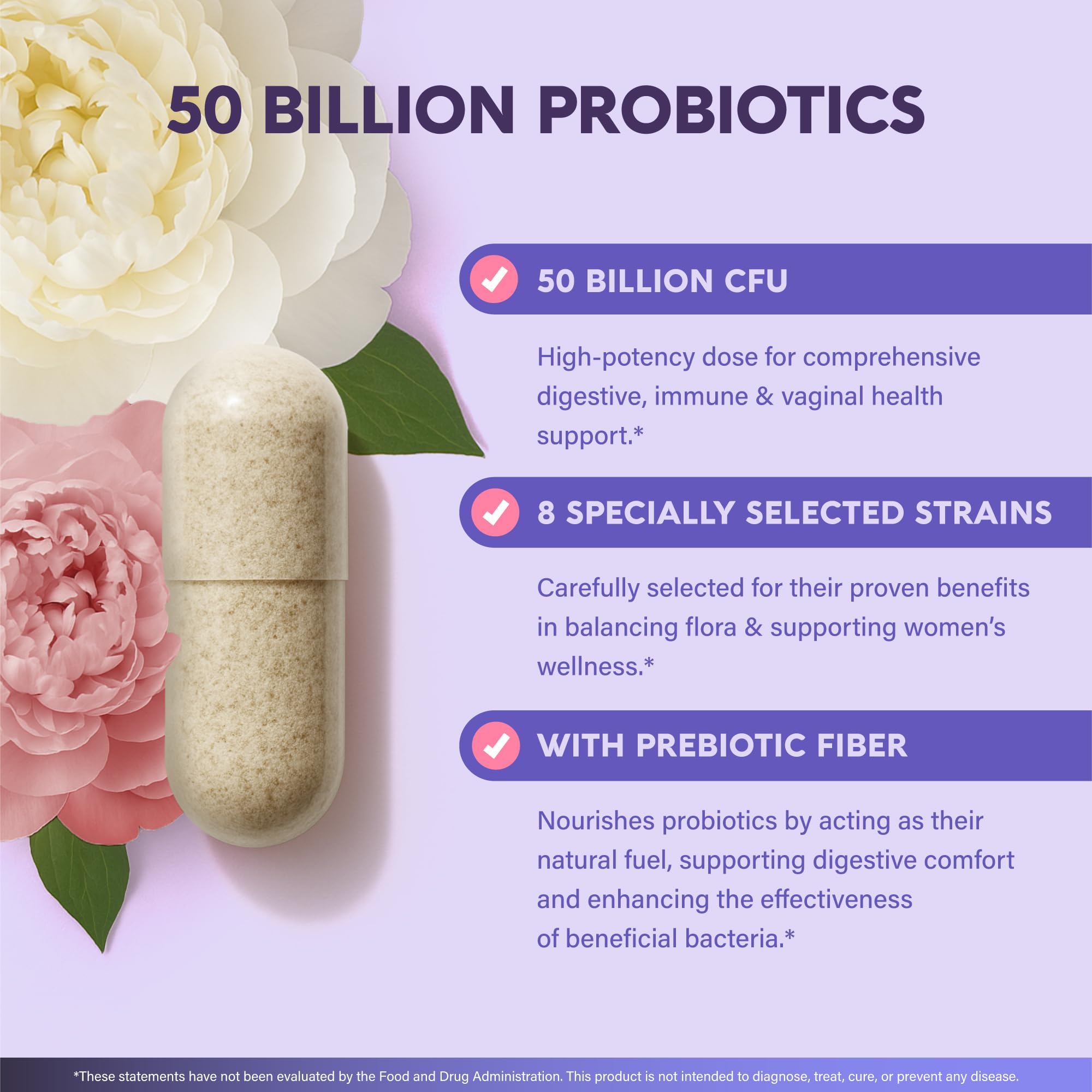 Probiotics for Women 50 Billion CFU - Vaginal Probiotics Clinically Proven for Yeast & pH Balance - Digestion & Bloating Relief - 8 Strains + Prebiotics - Delay Release - Made in USA, 30 Capsules NUTRAHARMONY uk supplements