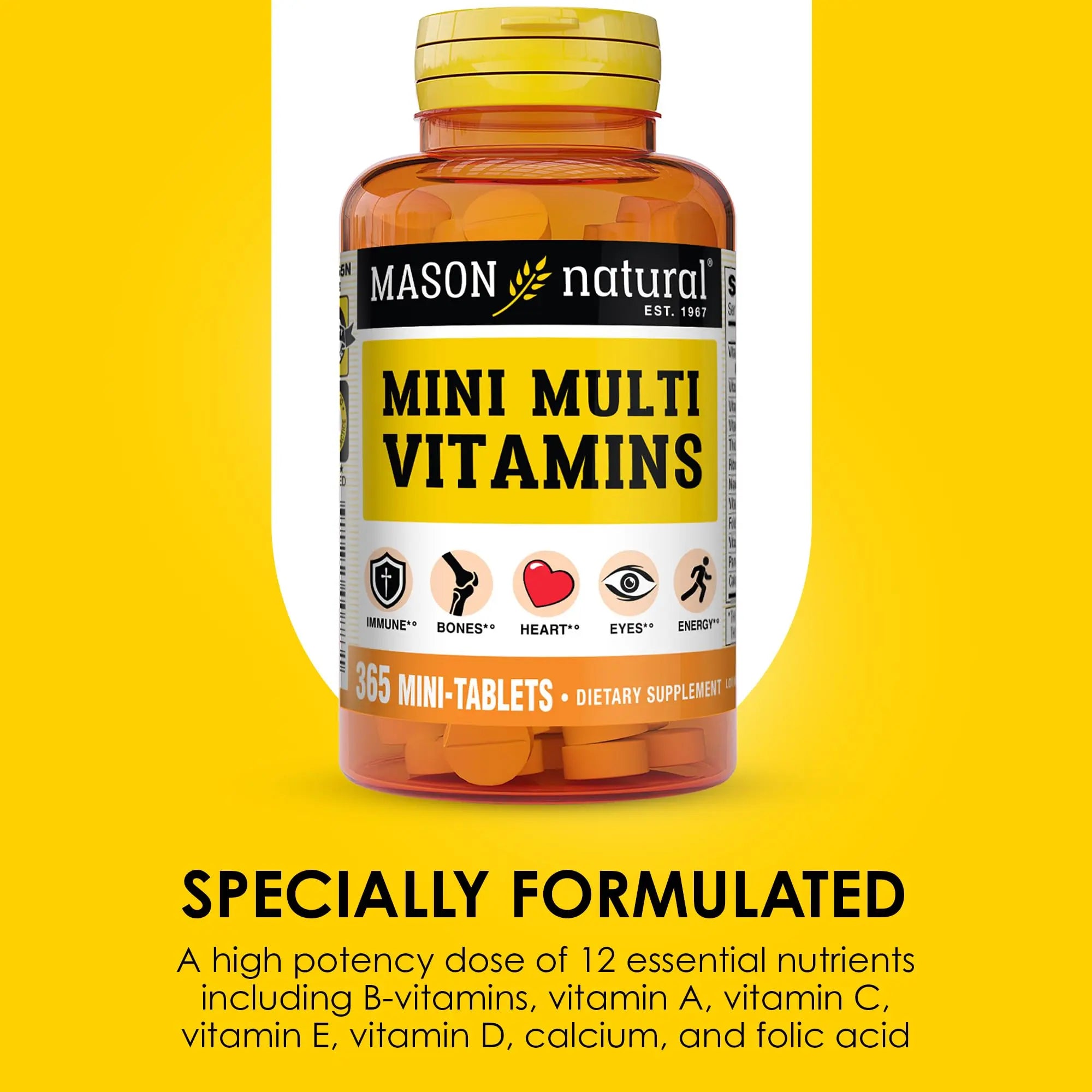 MASON NATURAL Mini Multi Vitamins, Vitamins A, C, D3, E, B1, B2, B3, B6, B12, Folate and Calcium for Overall Health, 1 Year Supply MASON NATURAL uk supplements
