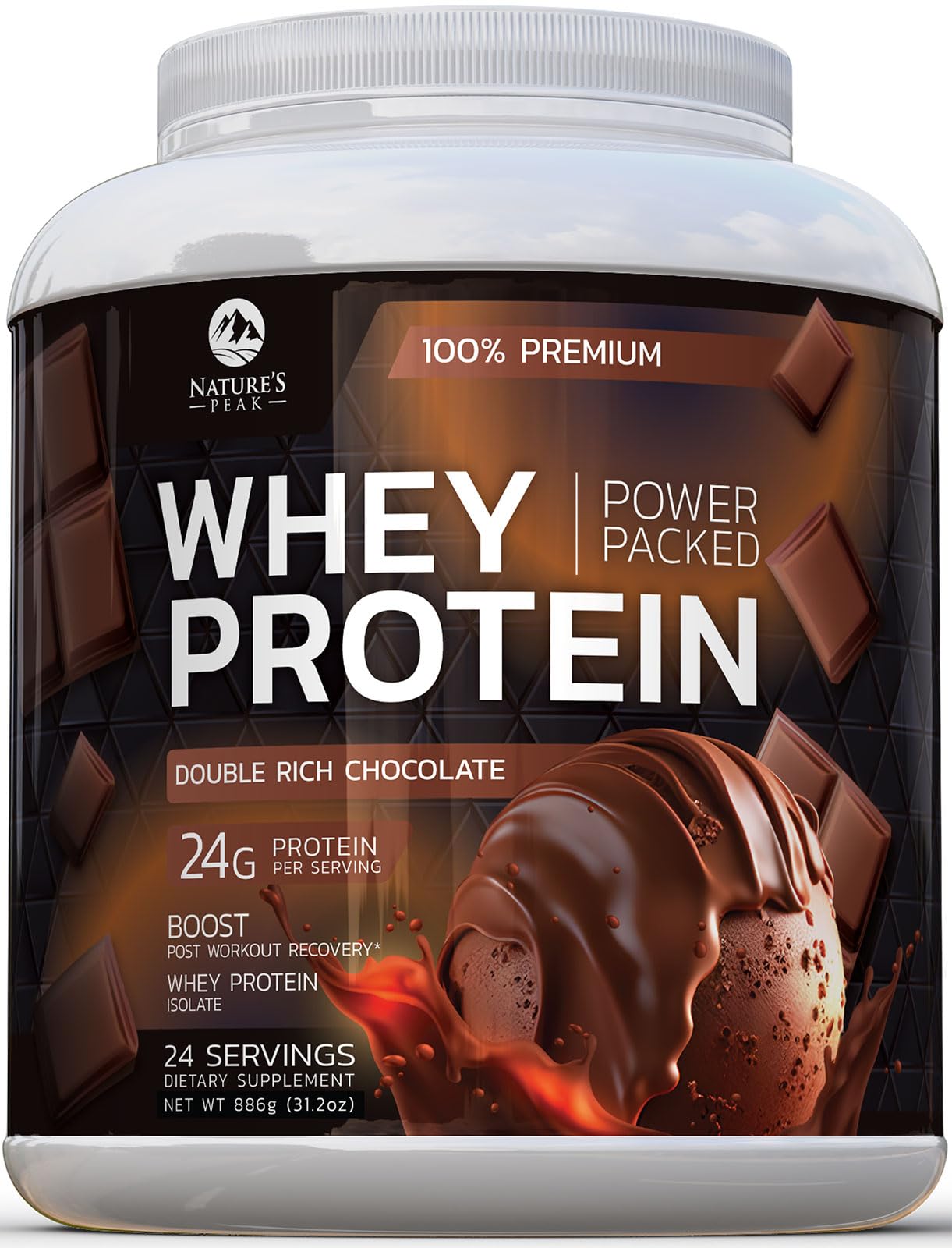 Nature's Premium 100% Whey Protein Powder, 24g of Protein, Double Rich Chocolate Nature's Peak uk supplements