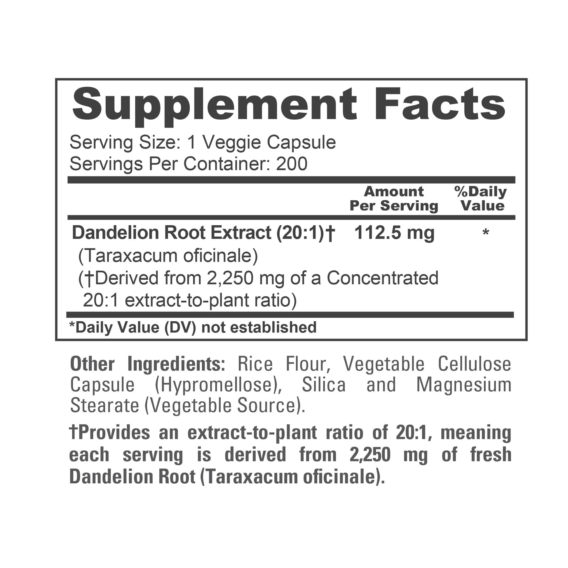 NusaPure Dandelion Root 20:1 Extract, 112.5 mg Equivalent to 2,250 mg 200 Veggie Capsules (Non-GMO, Vegan) NusaPure uk supplements