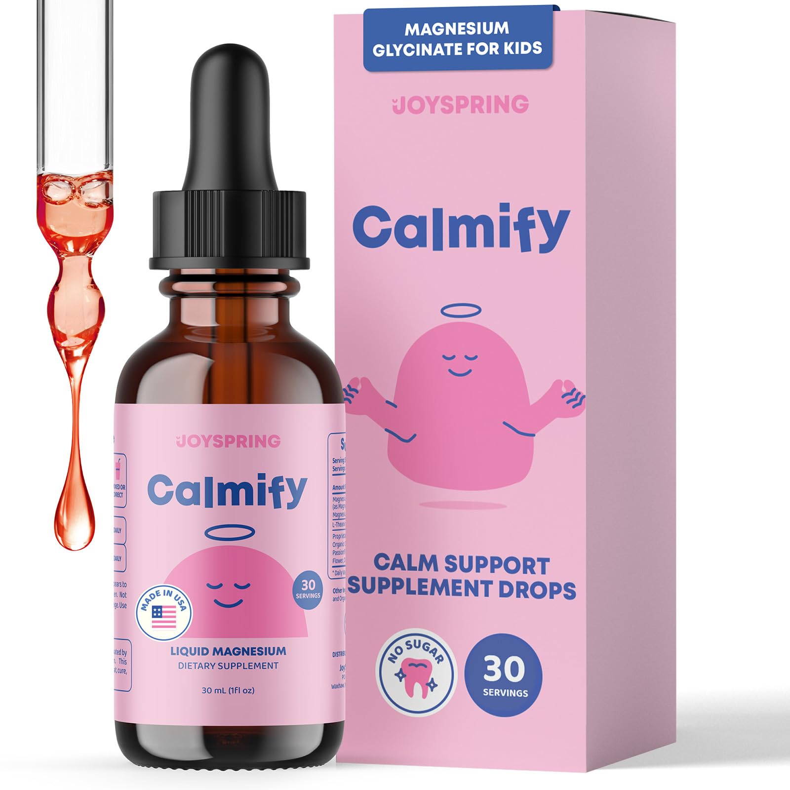 JoySpring Calmify Magnesium Glycinate for Kids | Liquid Magnesium with L-Theanine Supplement | Chamomile Extract & Passion Flower Extract | Sugar-Free Calm Drops | 1 fl oz (30 Servings) JoySpring uk supplements