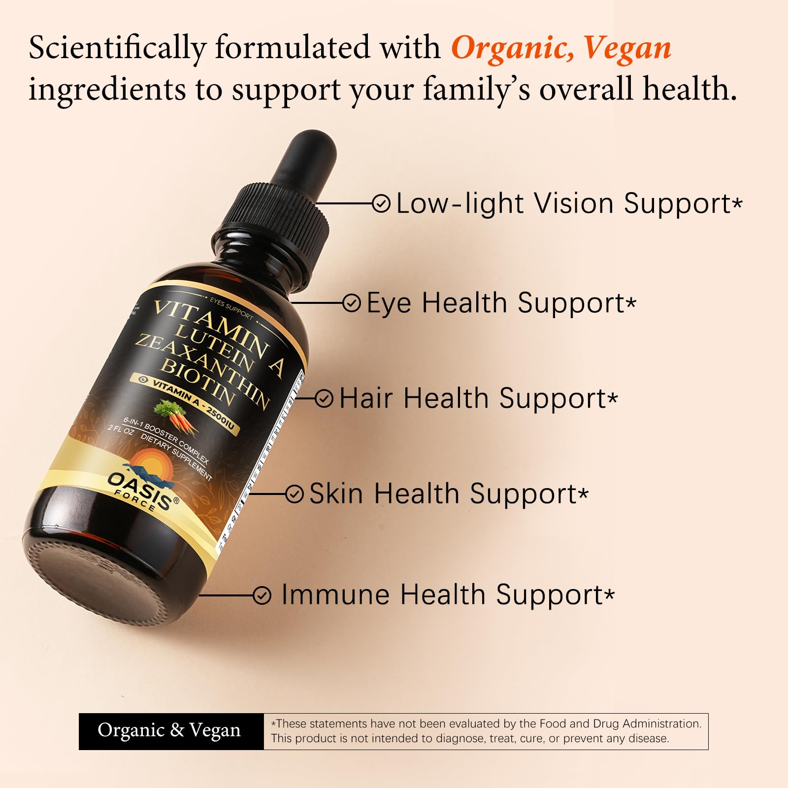 OASIS FORCE 6 in 1 Vitamin A Liquid Drops with Lutein & Zeaxanthin, Vita A Retinyl Palmitate for Skin, Vision & Immune Support, Adults & Kids Ages 6+, Vegan, Non-GMO, 2 Fl Oz OASIS FORCE uk supplements