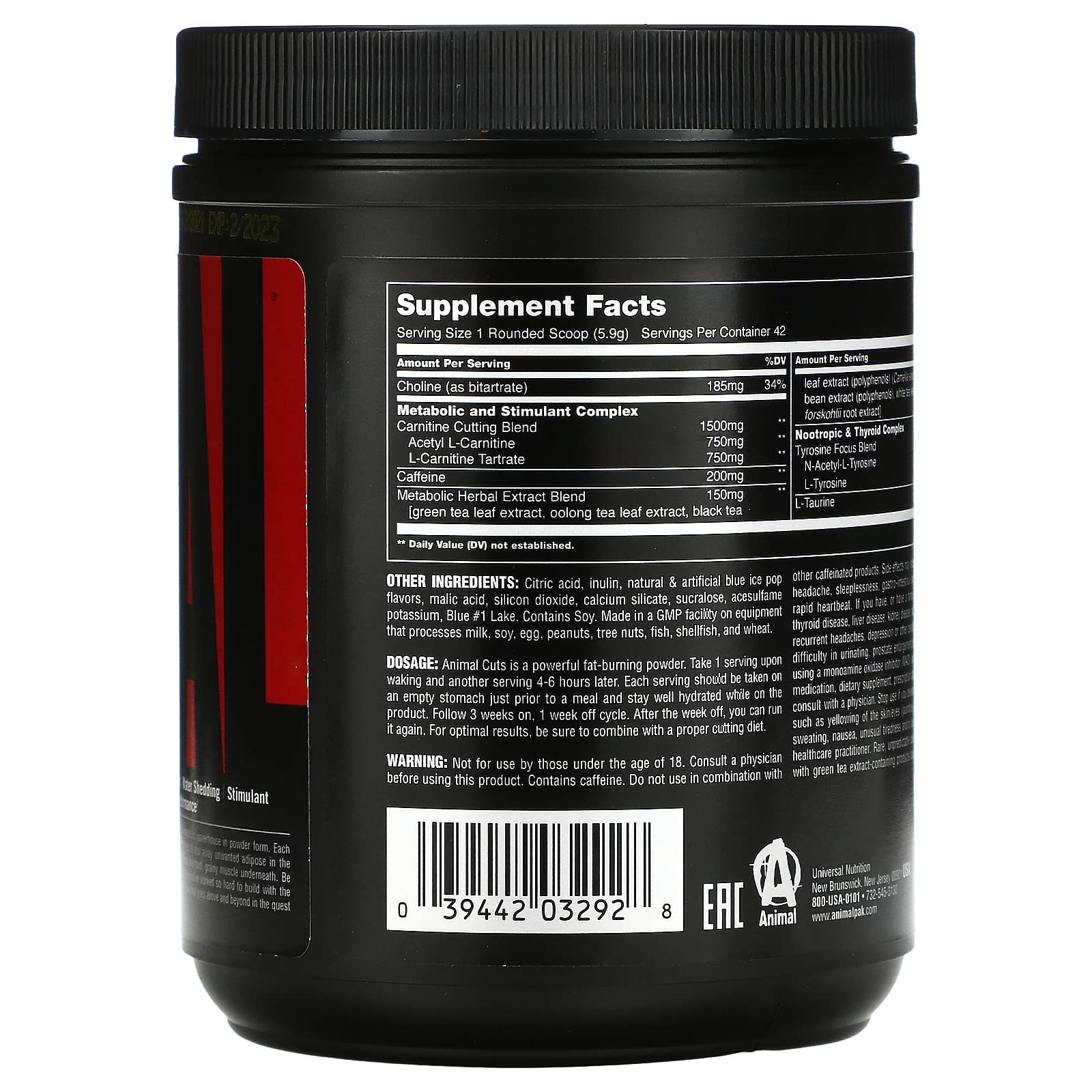 Universal Nutrition Animal Cuts Powder - Metabolic Enhancer, Nootropics, Carnitine Animal uk supplements