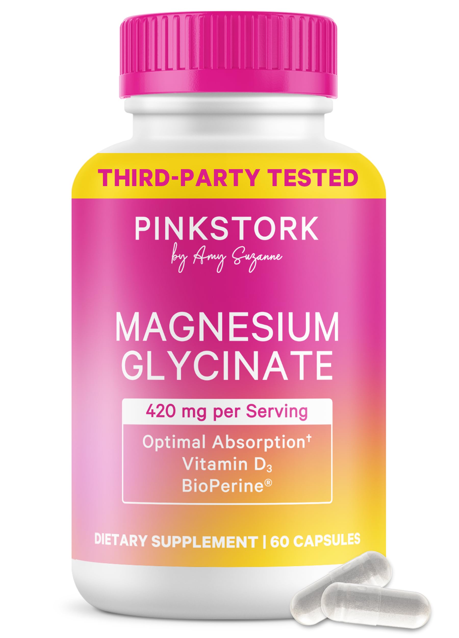 Pink Stork Magnesium Glycinate with Vitamin D - Magnesium Supplement for Women to Support Natural Calm, Mood, and Sleep - Hormone Balance for Women - 60 Capsules, 1 Month Supply Pink Stork uk supplements