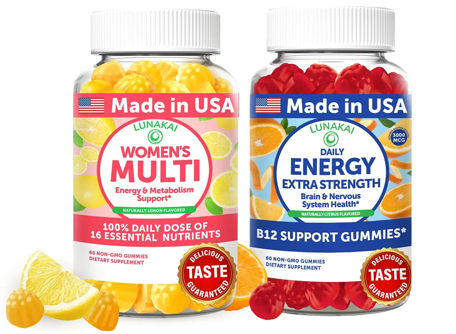 Lunakai USA Made Women’s Multi & Energy Gummies Bundle – 16 Essential Nutrients & B12 – 60 Ct Each Lunakai uk supplements