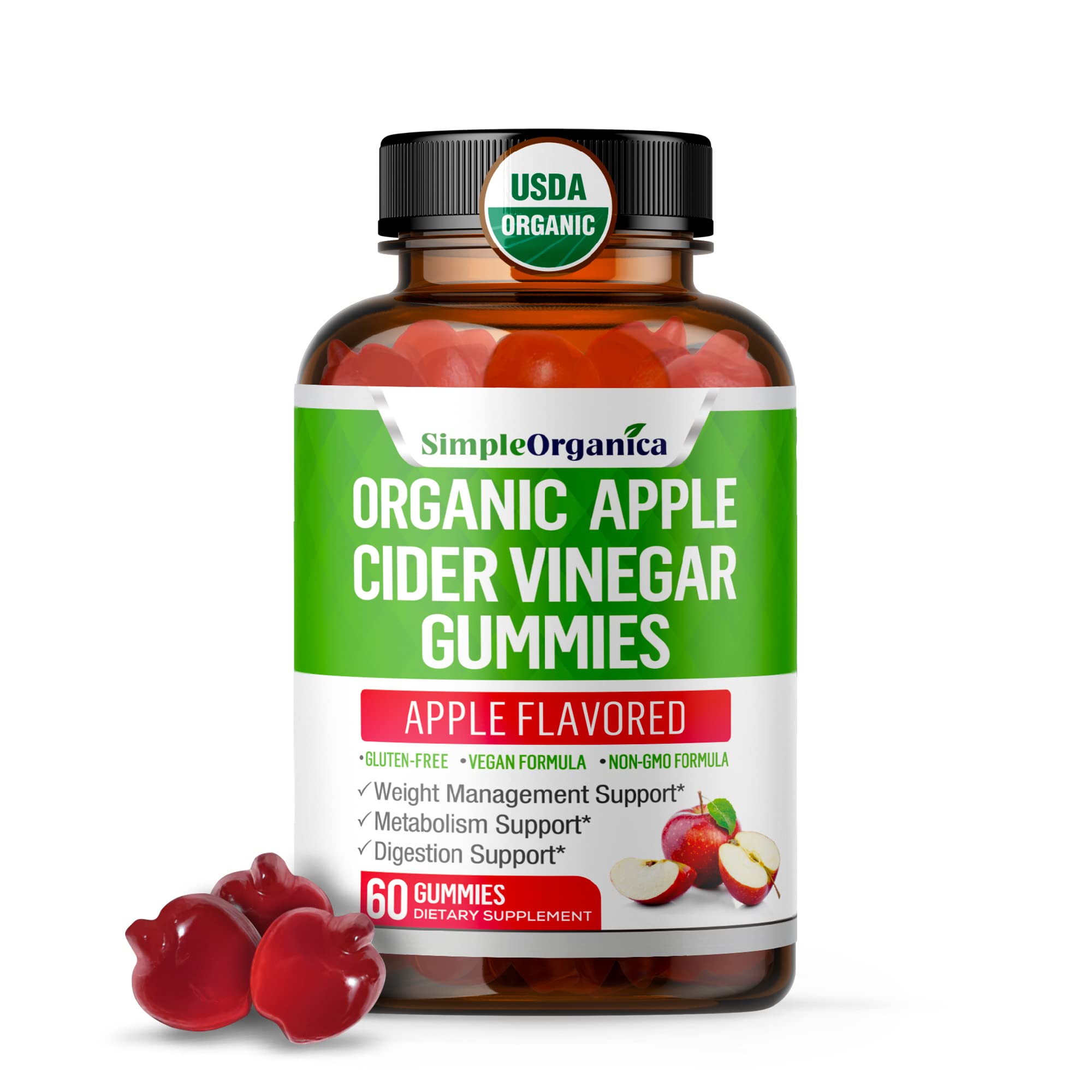 USDA Organic Apple Cider Vinegar Gummies with The Mother. AVC Keto Gummy Vitamins Simple Organica uk supplements
