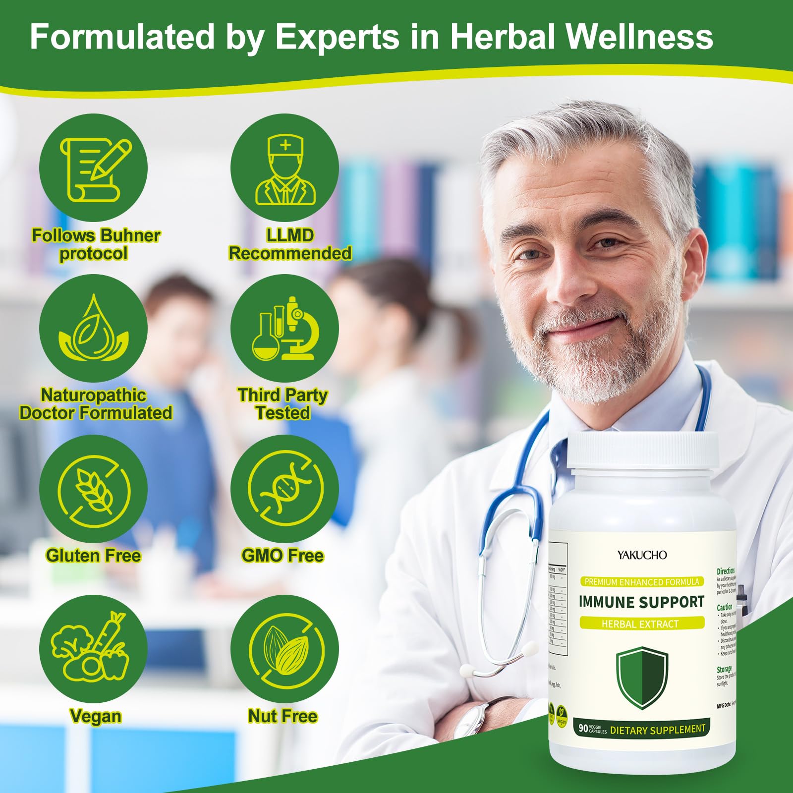 Herbal Immune Support Supplement, Vegan Capsules with Japanese Knotweed, Cat’s Claw, Skullcap & Sanguinolenta, Supports Immune Health & Overall Wellness, Gluten-Free Yakucho uk supplements