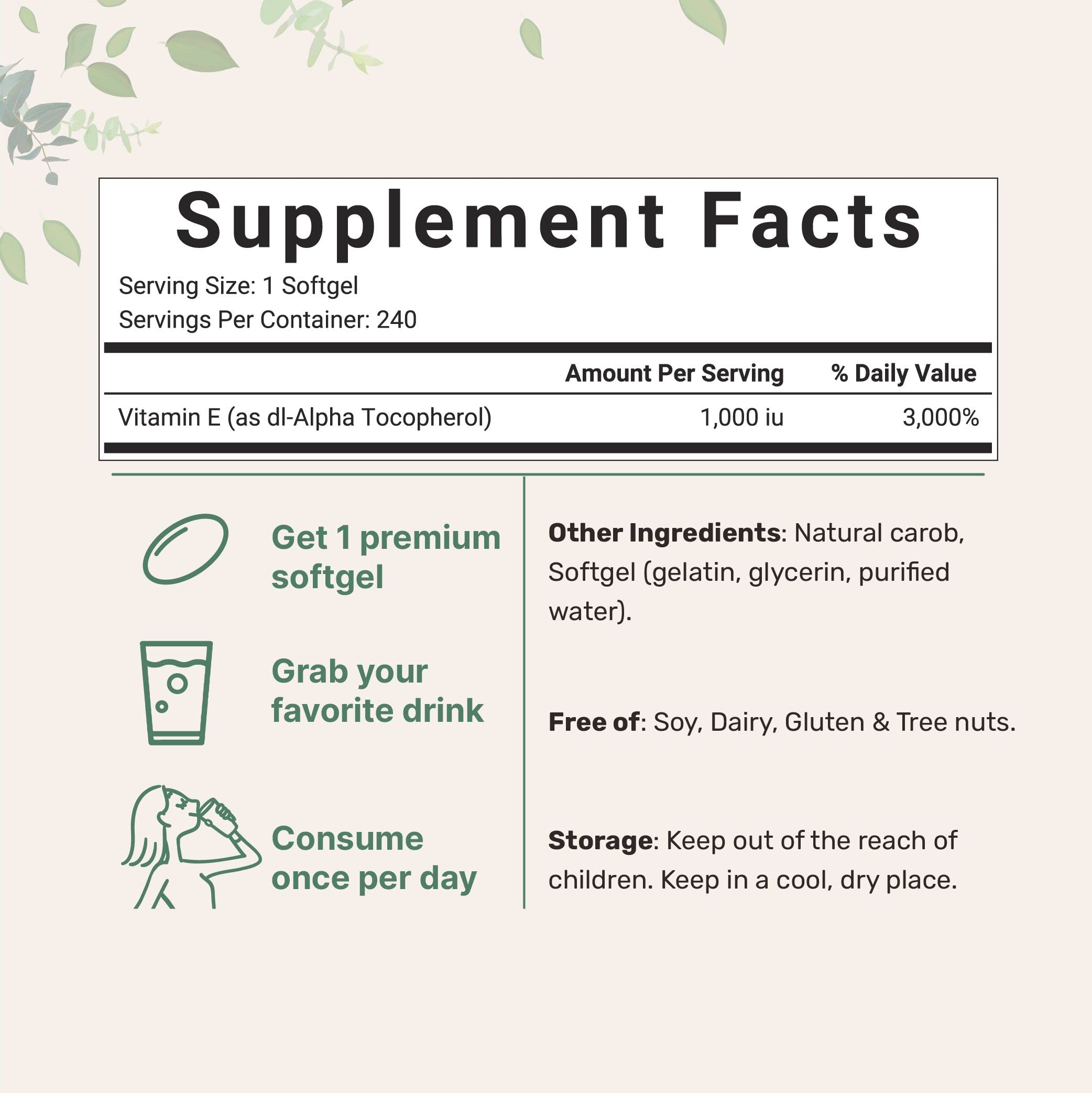 Micro Ingredients Vitamin E 1000 IU, 240 Softgels | Pure Vitamin E Oil Pills Micro Ingredients uk supplements