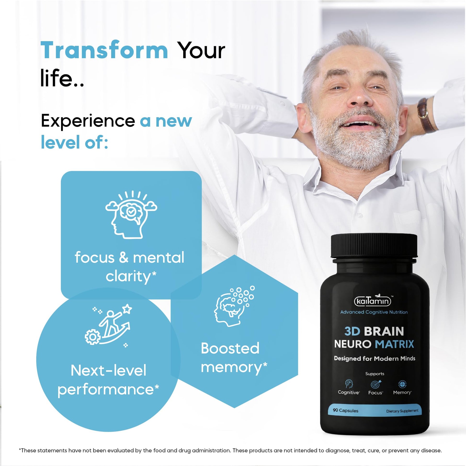 Brain Neuro Matrix – Memory & Focus Nootropic with Ginkgo Biloba & Huperzine A – Caffeine-Free Vegan Brain Supplement for Clarity, Focus & Mood – 90 Capsules (3-Month Supply) Kaitamin uk supplements