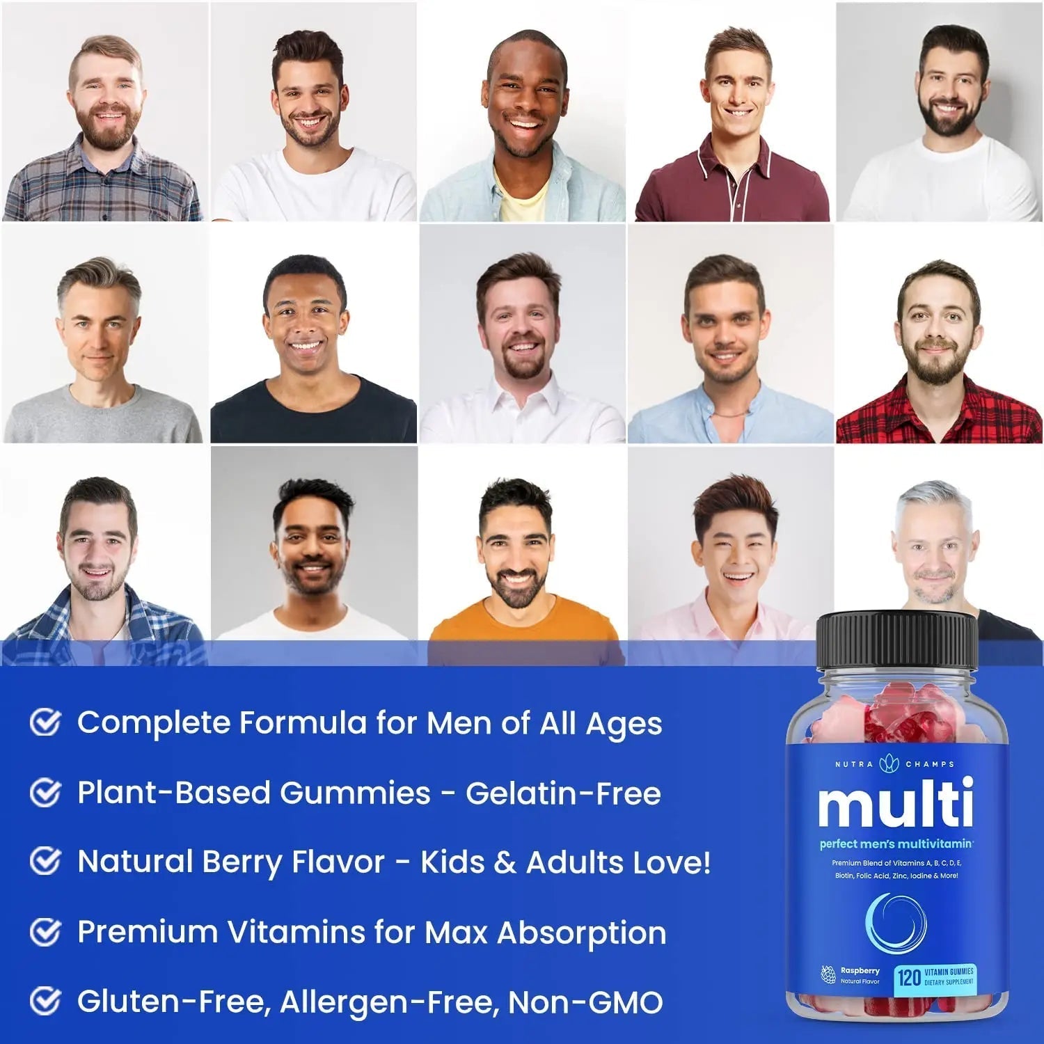 NutraChamps Multivitamin for Men, 240 Count, Vitamins A, B, C, D, E, Biotin, Zinc, Mens Gummy Multivitamins Supplement NutraChamps uk supplements