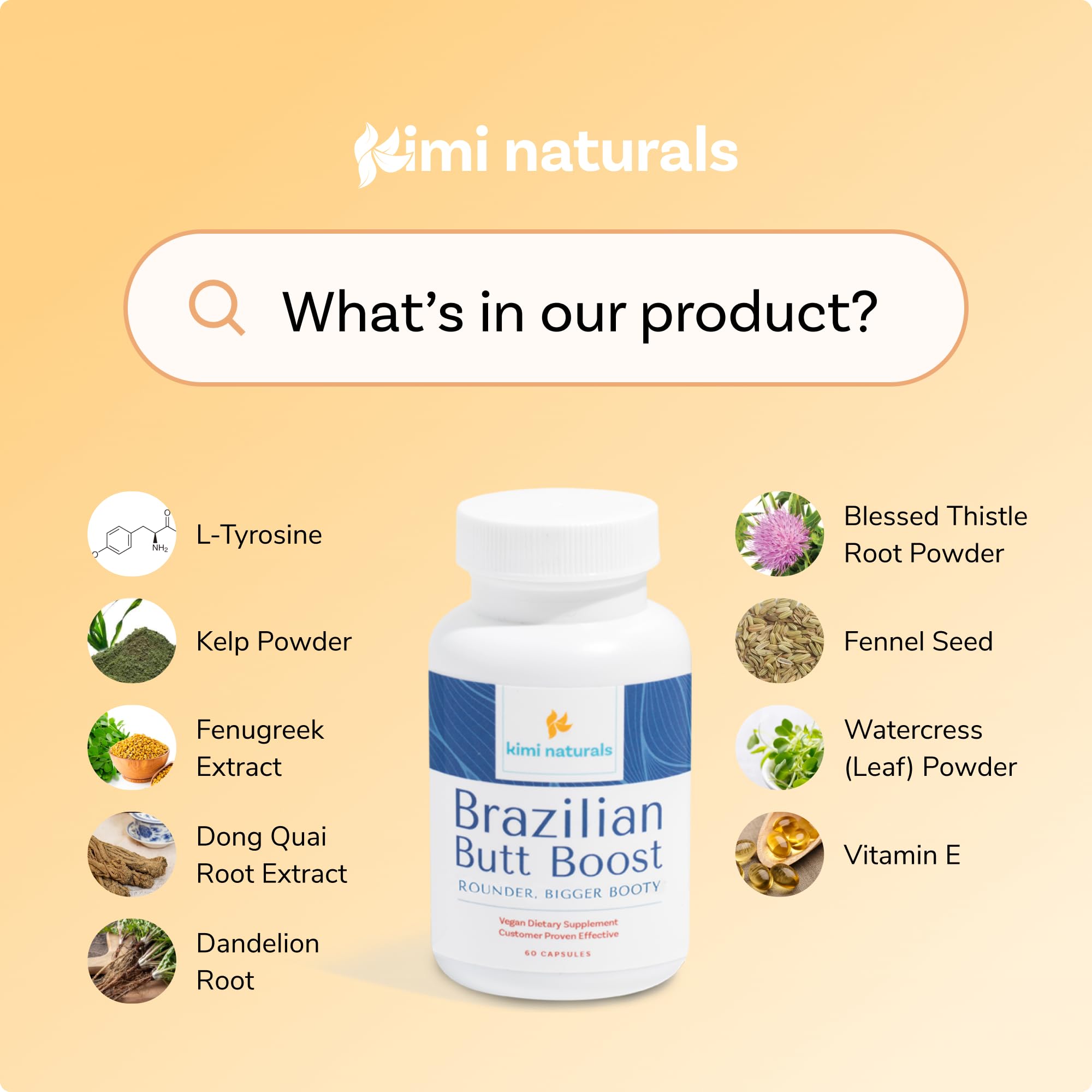 Kimi Naturals Butt Enhancer Pills - Tightening and Butt Lifting Supplements for Bigger Booty and Curvy Hips - Fast Growth Bum Enhancement 60 Capsules KIMI uk supplements