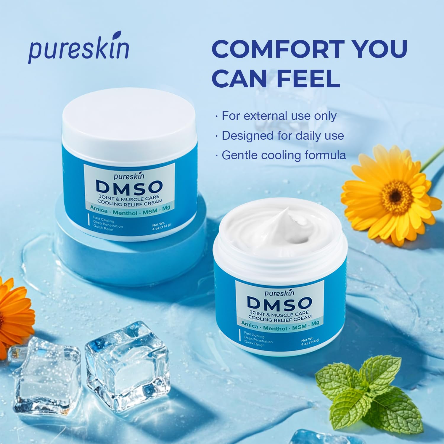 PURESKIN DMSO Relief Cream – Pharmaceutical Grade Fast-Absorbing Cooling Formula for Active Lifestyles – Lightweight Cream with Arnica, MSM, Magnesium, Menthol & Aloe, 4 oz PURESKIN uk supplements