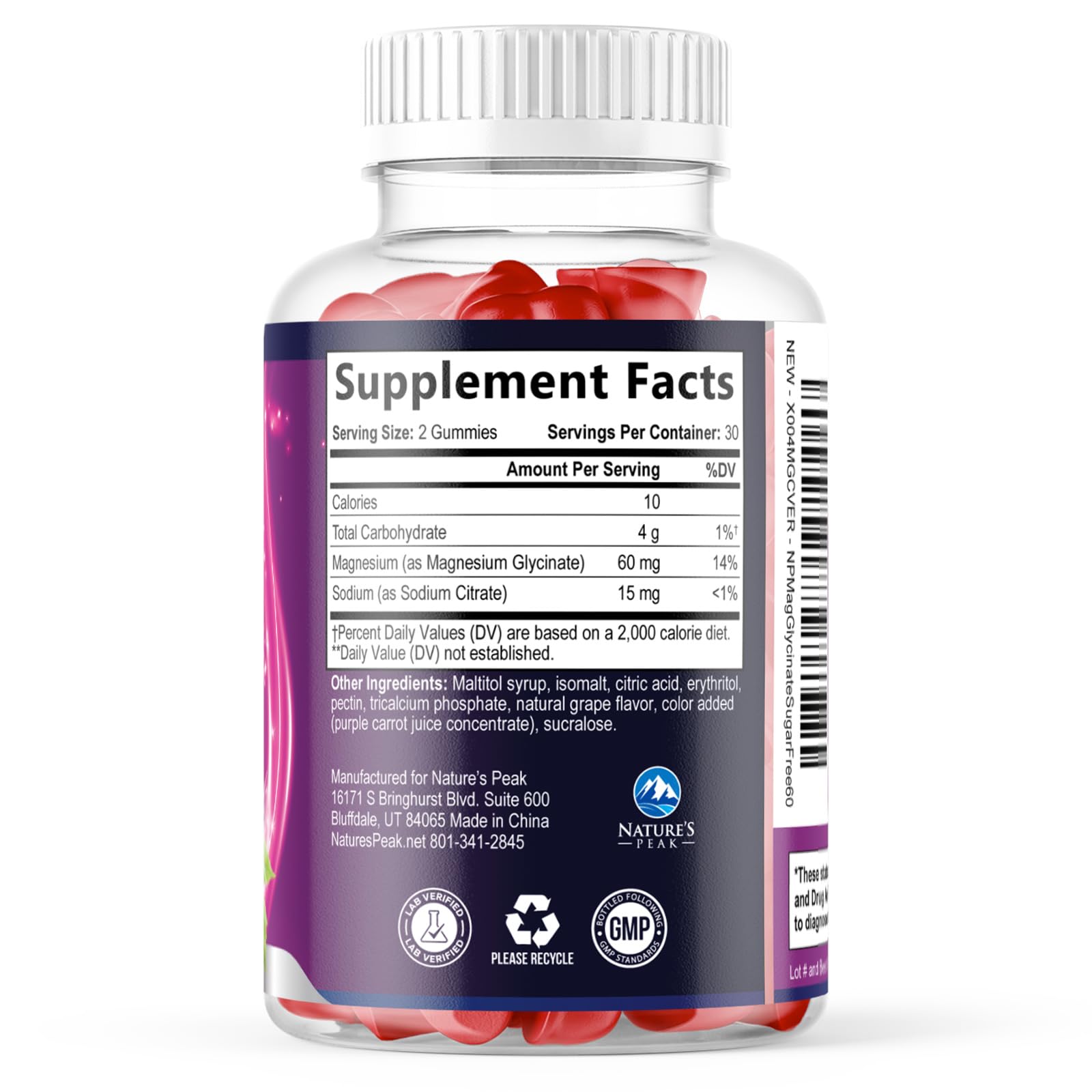 Magnesium Glycinate Gummies - Sugar Free - 100% Chelated Magnesium Gummy Supplement for Max Absorption - for Sleep Support & Heart, Muscle & Bone Health - Gentle on Stomach, Grape Flavor - 60 Gummies Nature's Peak uk supplements